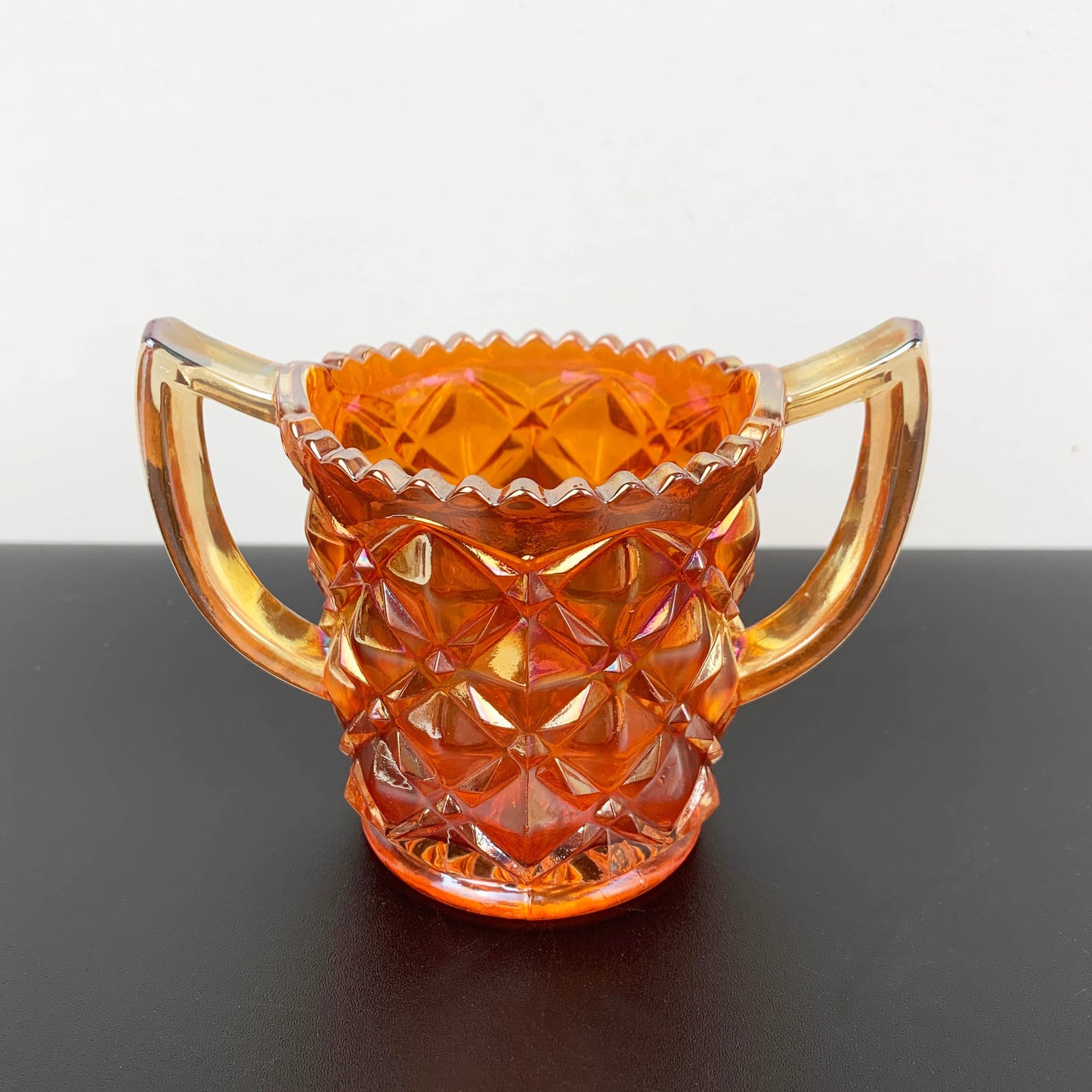 Marigold Carnival Glass Twin Handled Sugar Bowl