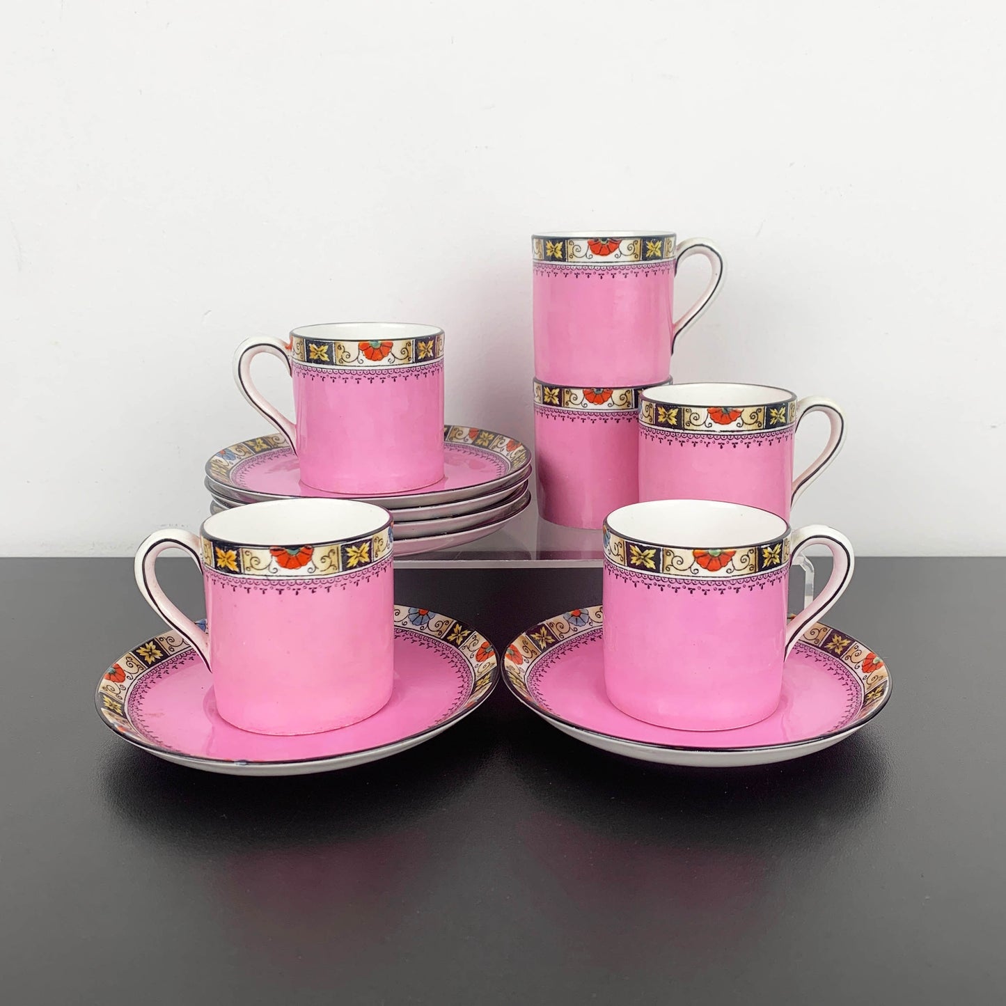 Mayer & Sherratt (Melba) Art Deco Pink Demitasse Duo - Set of 6