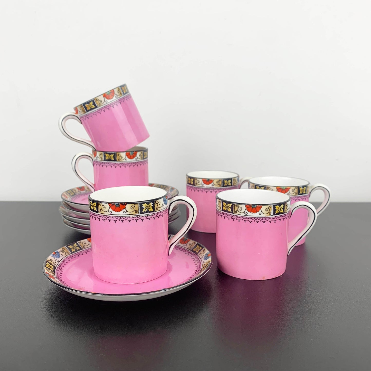 Mayer & Sherratt (Melba) Art Deco Pink Demitasse Duo - Set of 6
