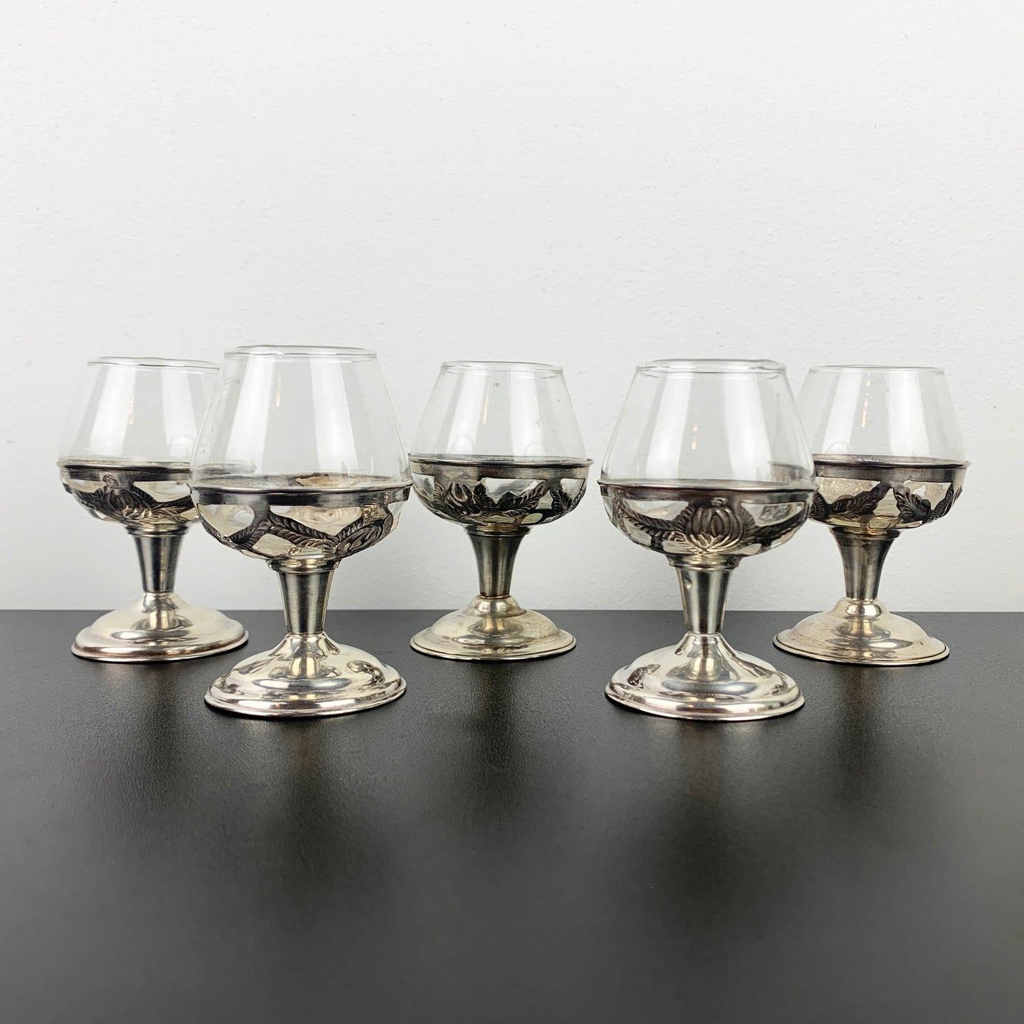 Mexican Sterling Silver 925 Miniature Stemmed Liqueur Glass Set