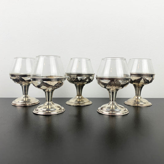 Mexican Sterling Silver 925 Miniature Stemmed Liqueur Glass Set