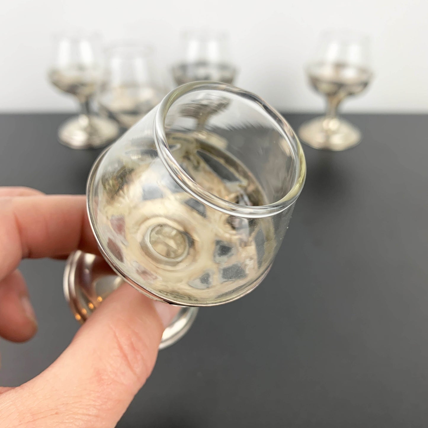 Mexican Sterling Silver 925 Miniature Stemmed Liqueur Glass Set
