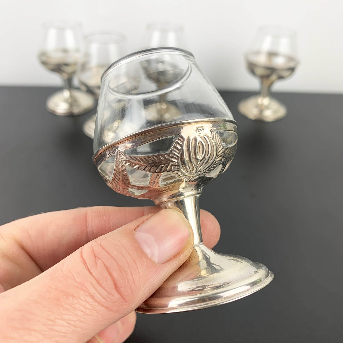 Mexican Sterling Silver 925 Miniature Stemmed Liqueur Glass Set