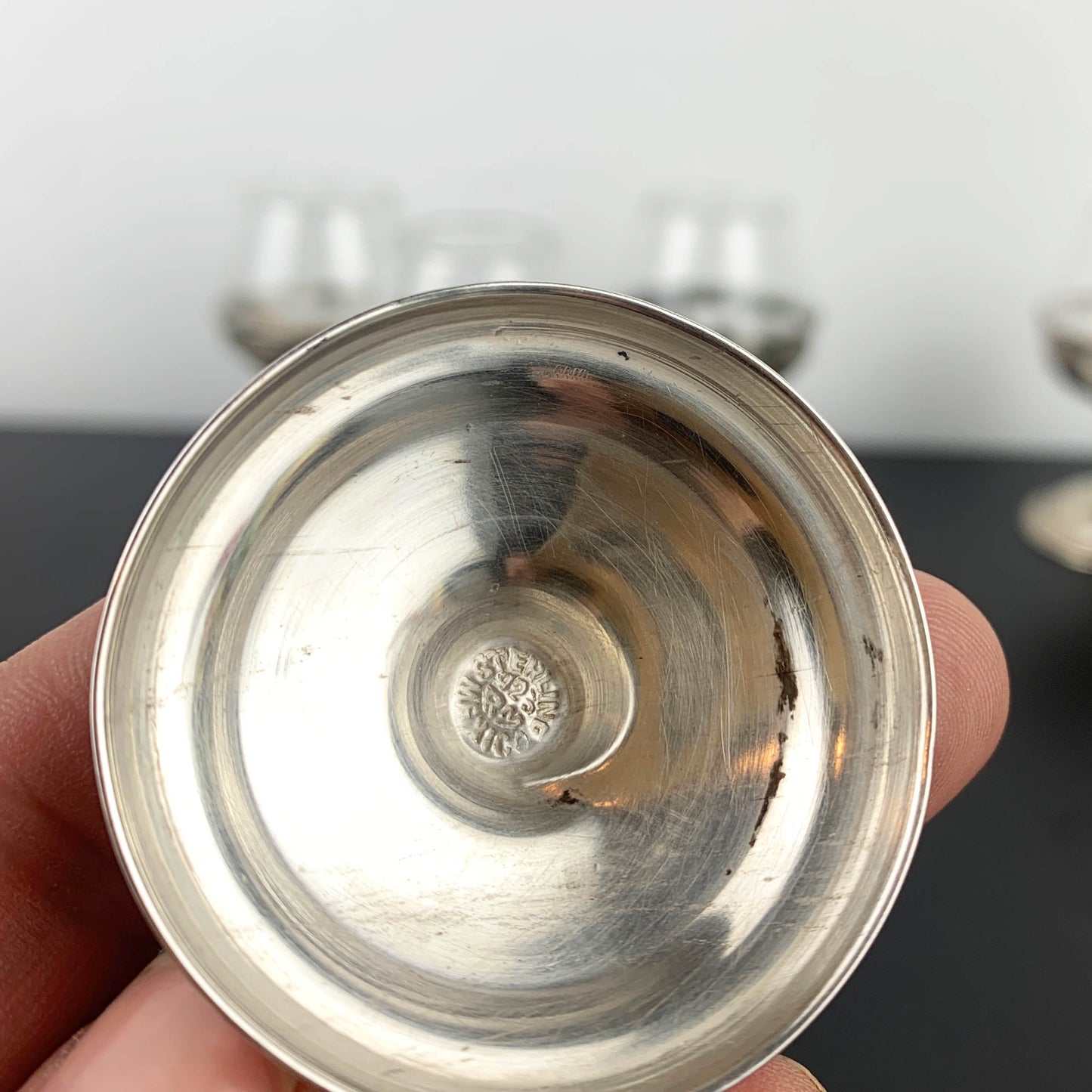 Mexican Sterling Silver 925 Miniature Stemmed Liqueur Glass Set