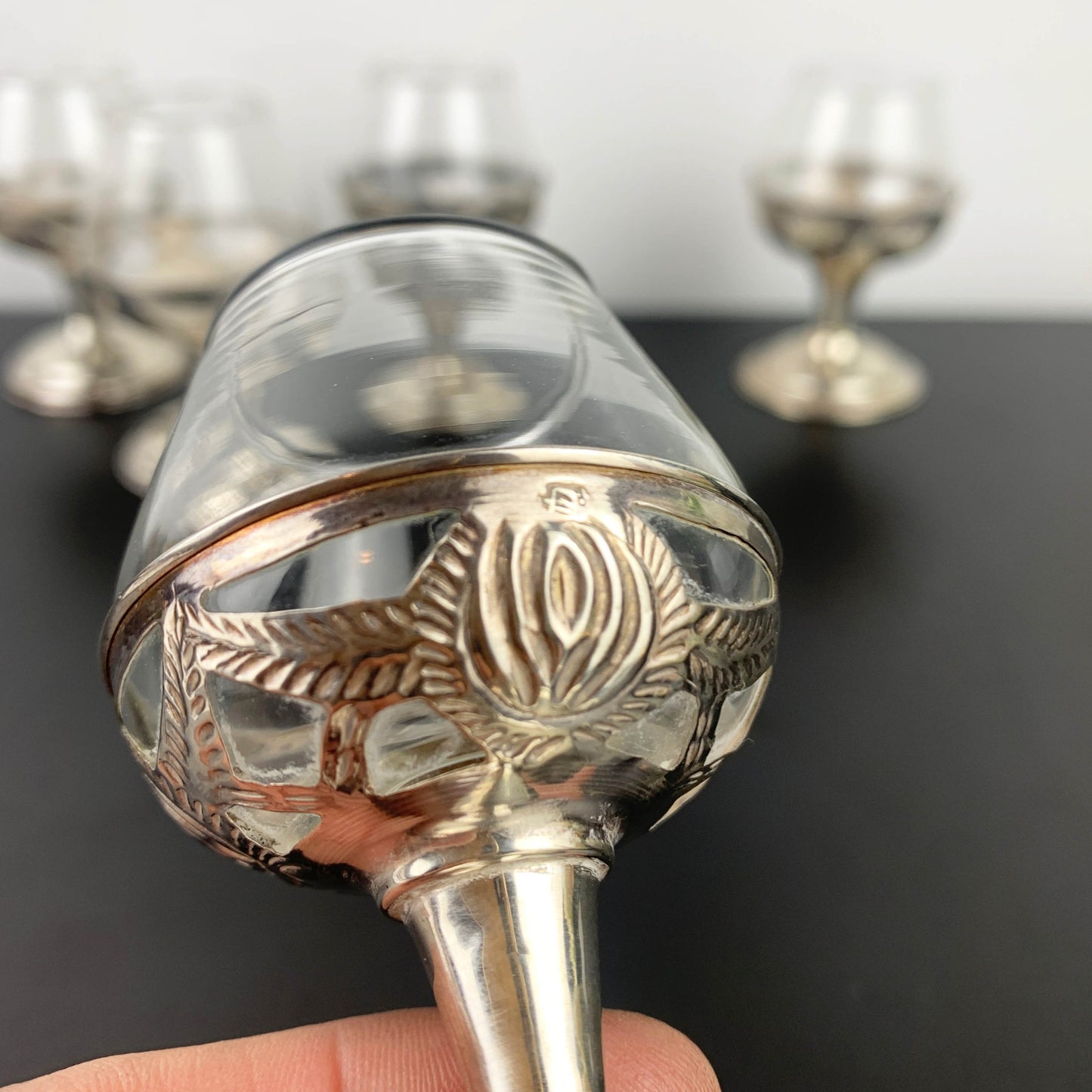 Mexican Sterling Silver 925 Miniature Stemmed Liqueur Glass Set