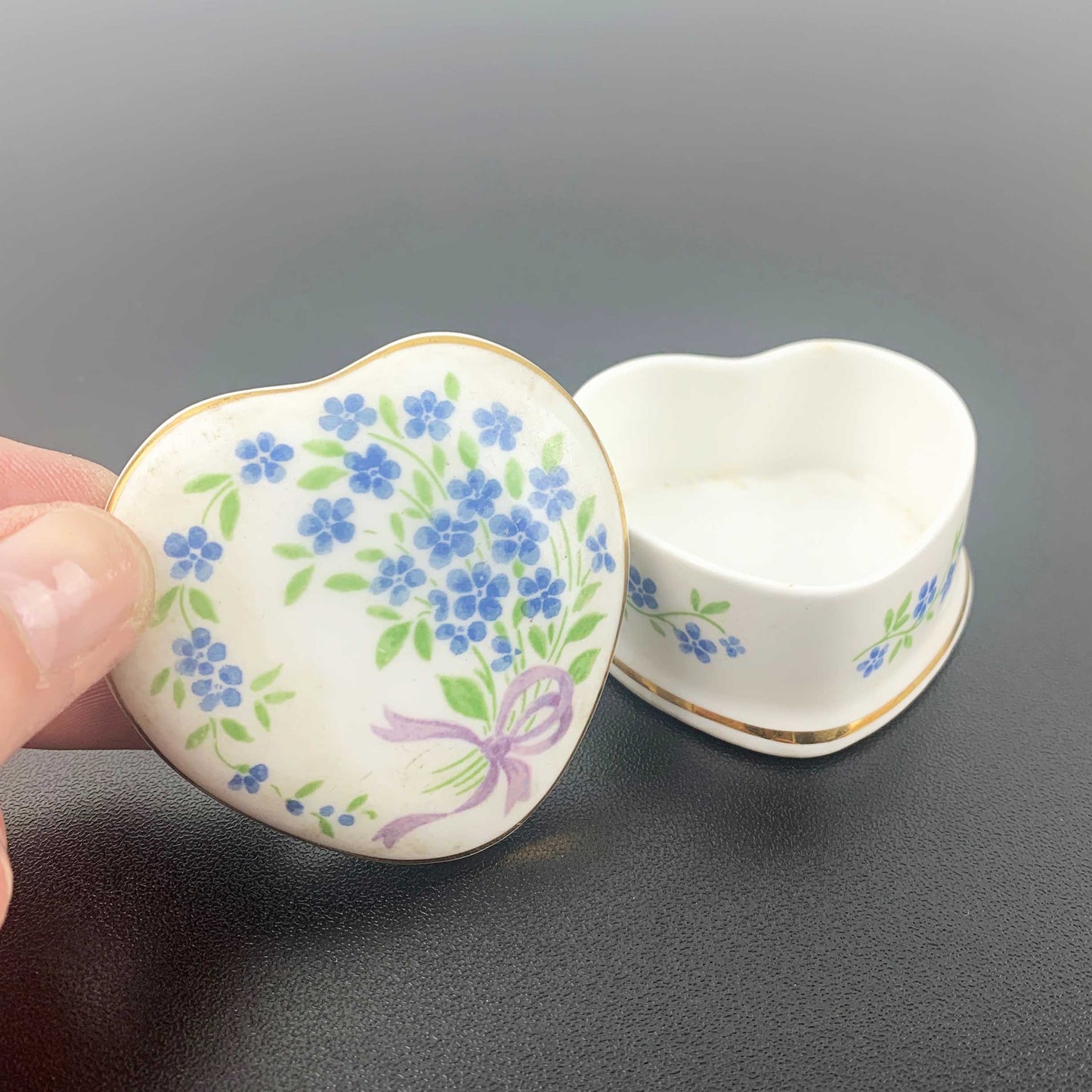 Falcon China 'Forget-Me-Not' Heart Shaped Trinket Box