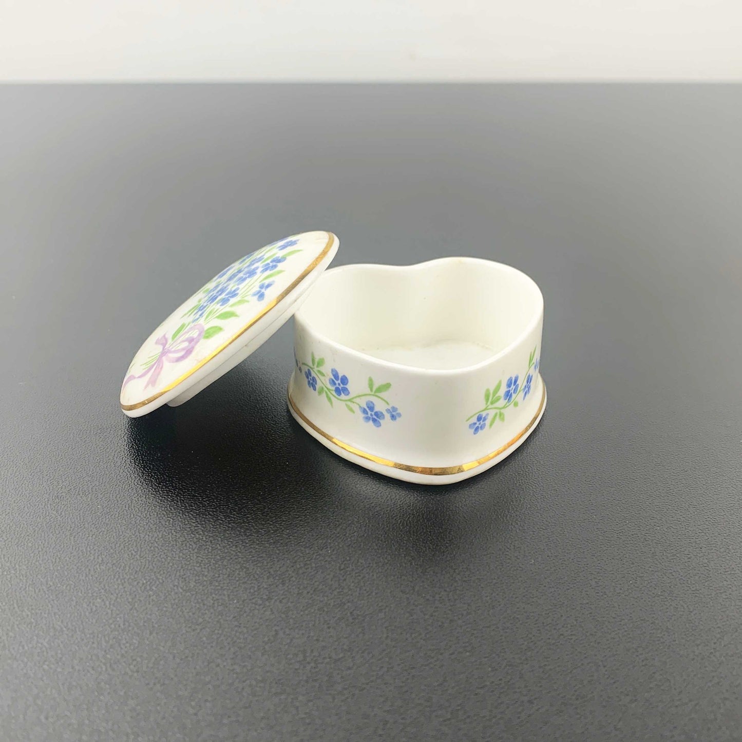 Falcon China 'Forget-Me-Not' Heart Shaped Trinket Box