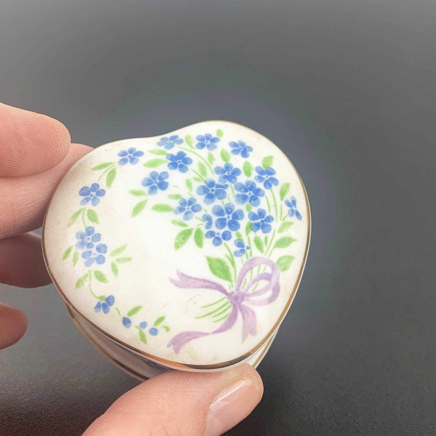 Falcon China 'Forget-Me-Not' Heart Shaped Trinket Box