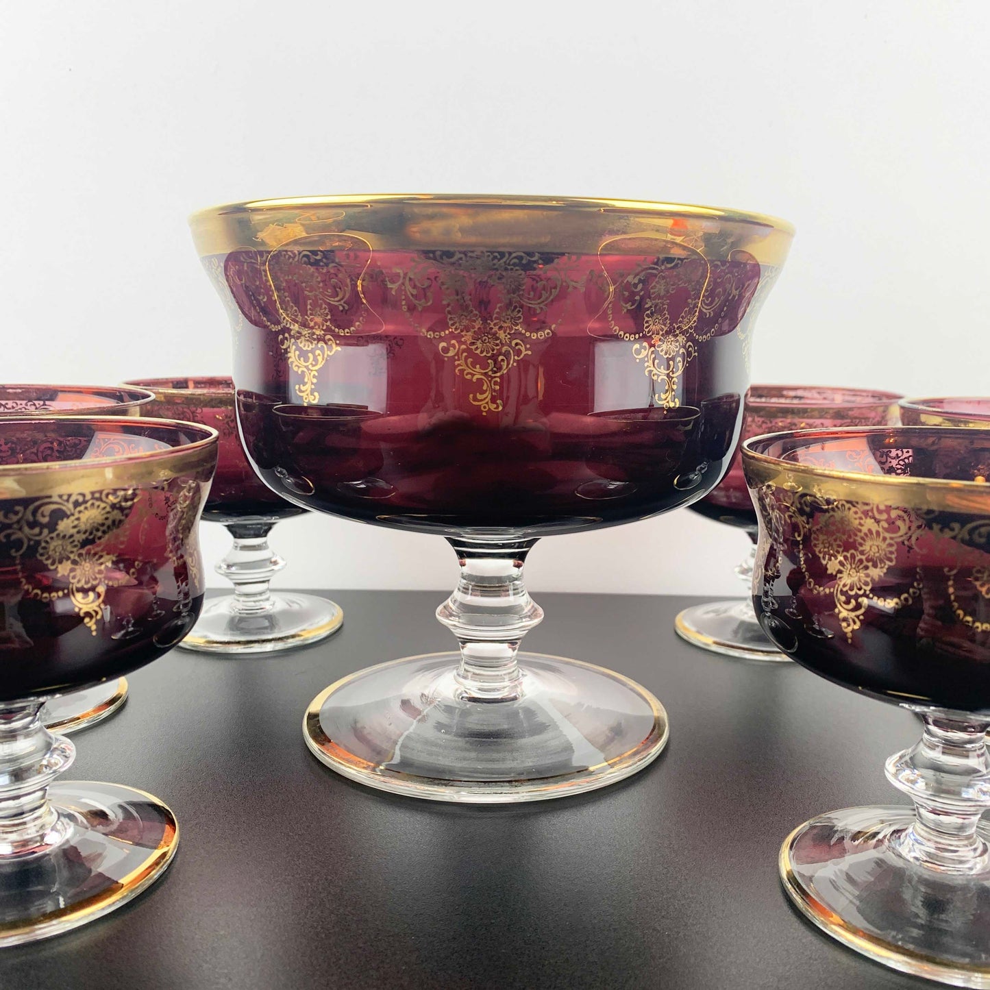 Murano Amethyst Glass Dessert Bowl Set