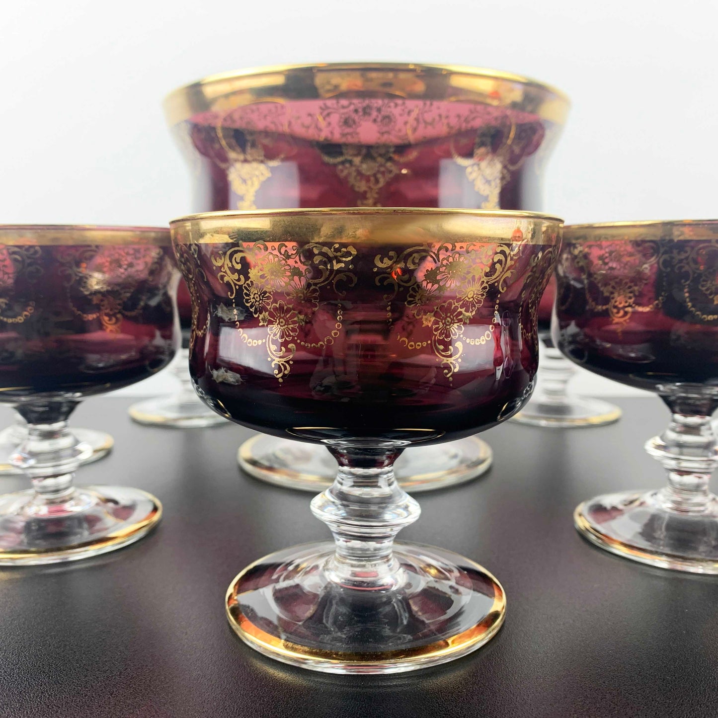 Murano Amethyst Glass Dessert Bowl Set