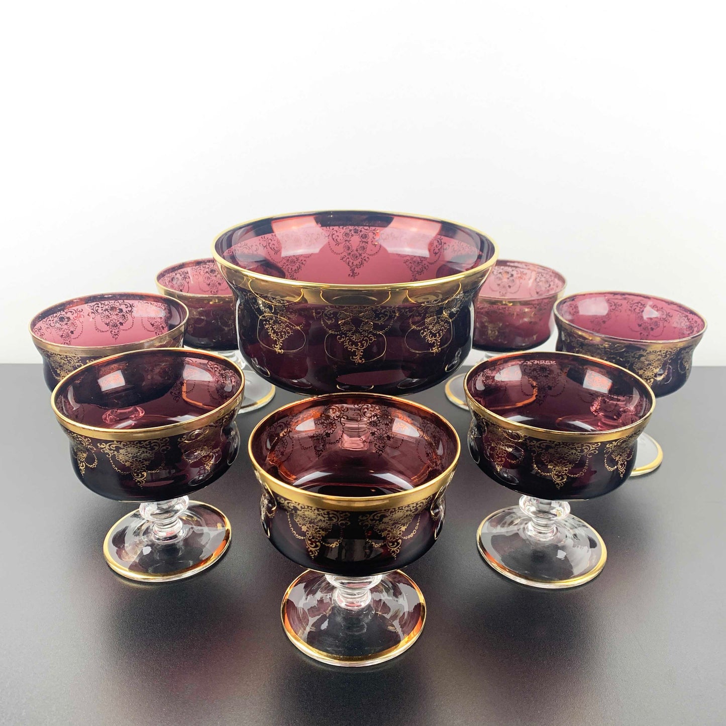 Murano Amethyst Glass Dessert Bowl Set
