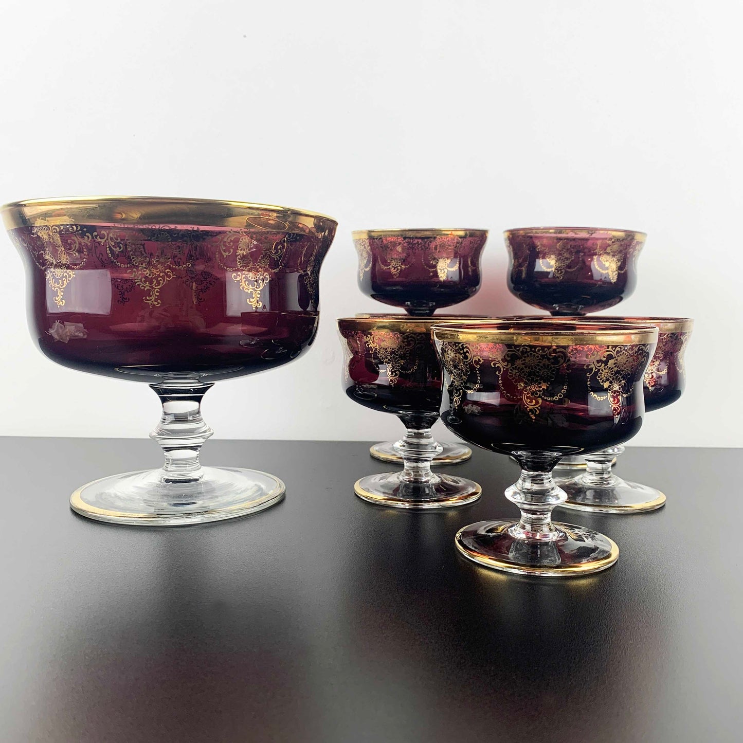 Murano Amethyst Glass Dessert Bowl Set