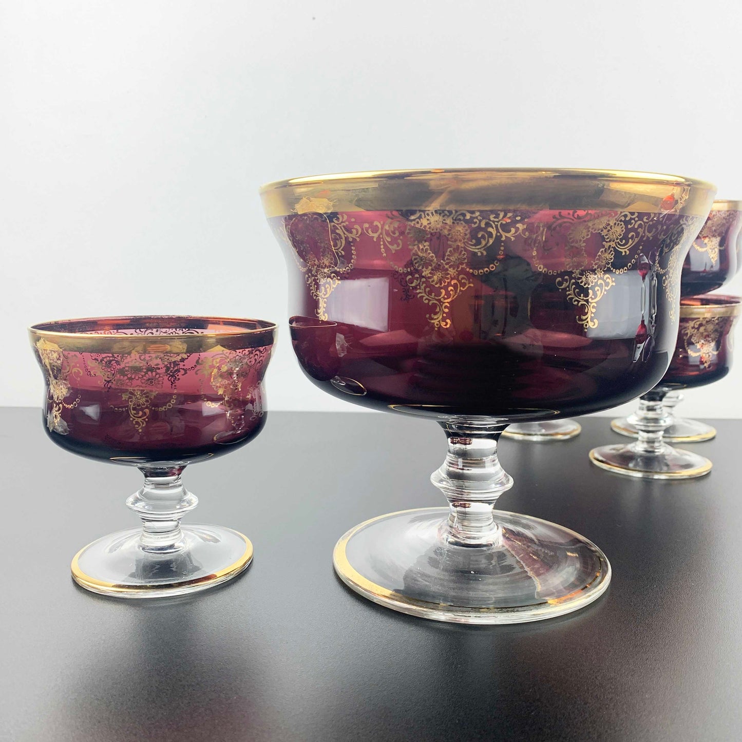 Murano Amethyst Glass Dessert Bowl Set