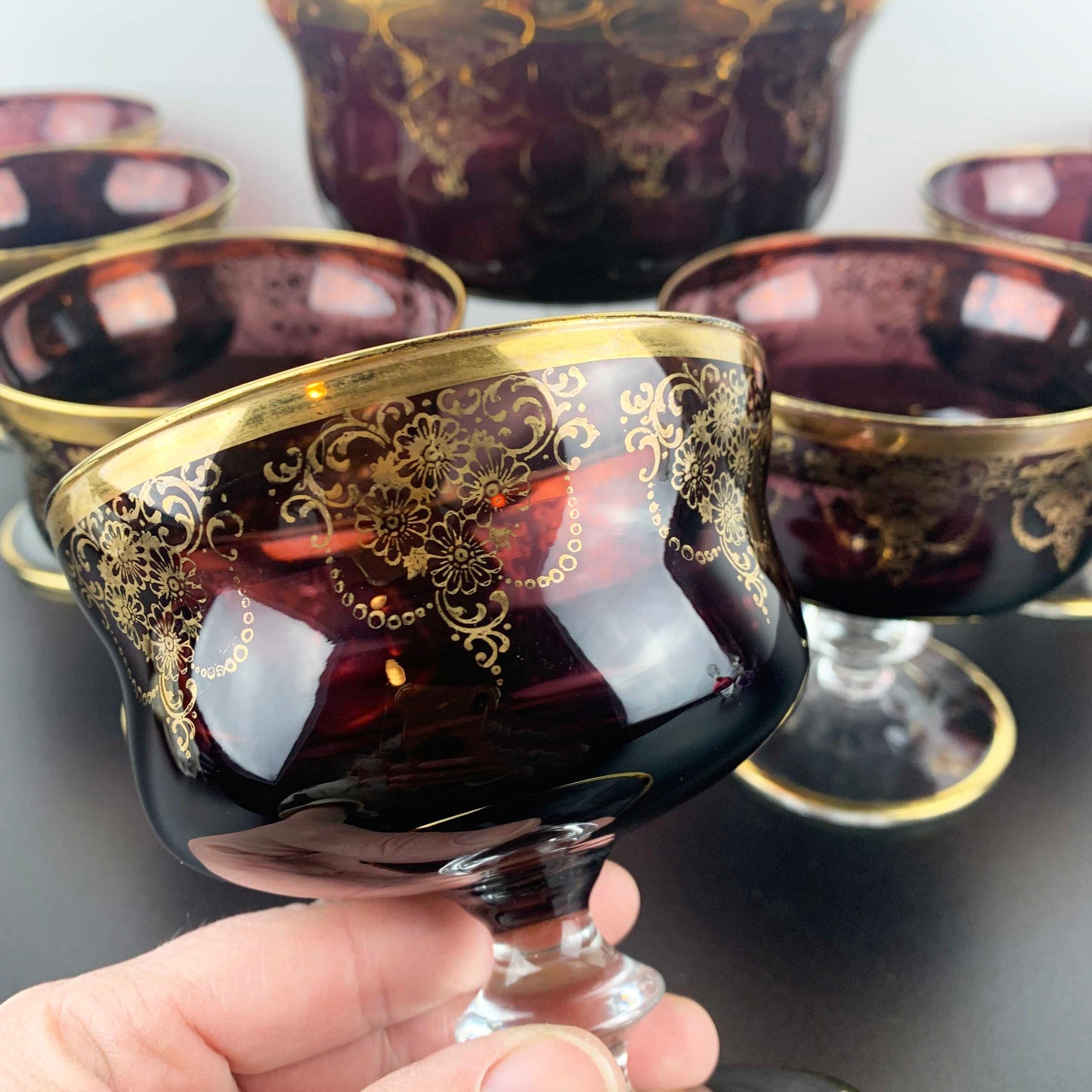 Murano Amethyst Glass Dessert Bowl Set