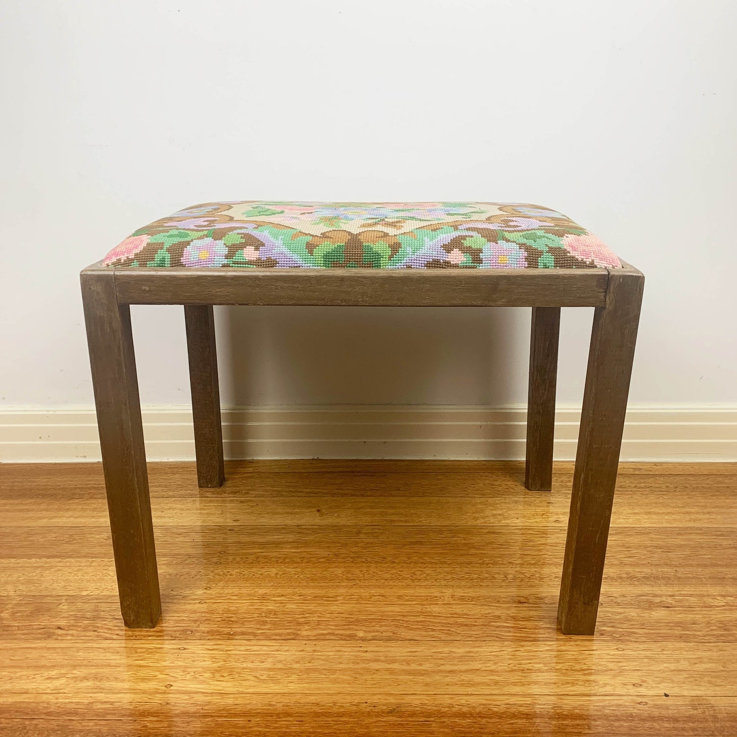 Vintage Needlepoint Vanity Stool