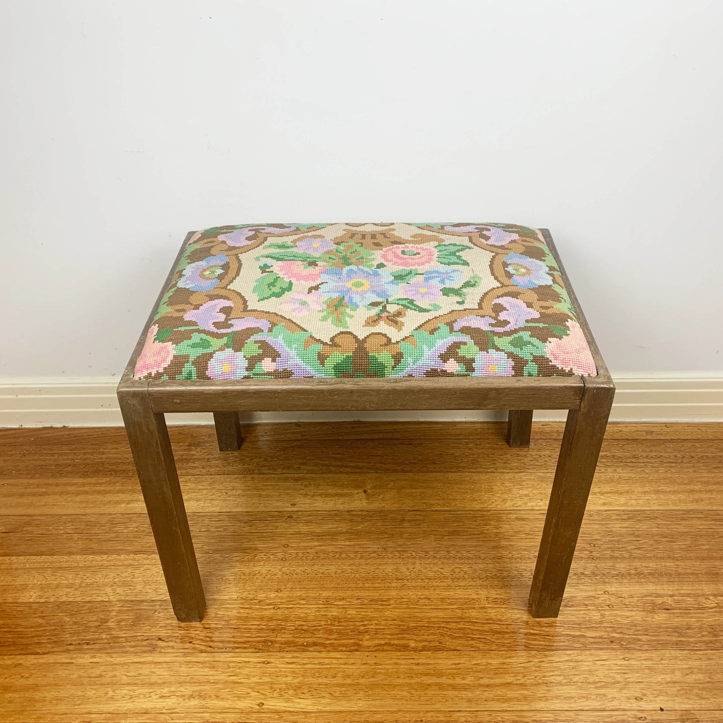 Vintage Needlepoint Vanity Stool