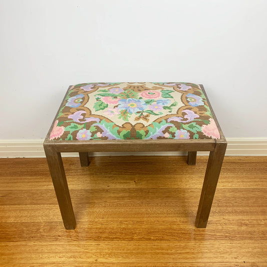 Vintage Needlepoint Vanity Stool