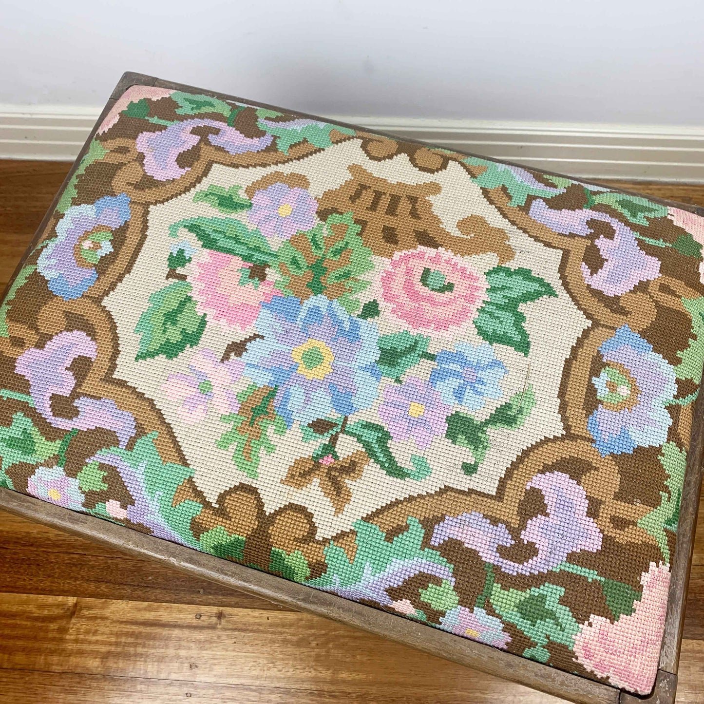 Vintage Needlepoint Vanity Stool