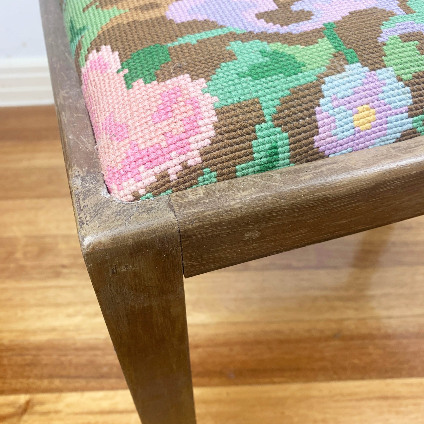 Vintage Needlepoint Vanity Stool