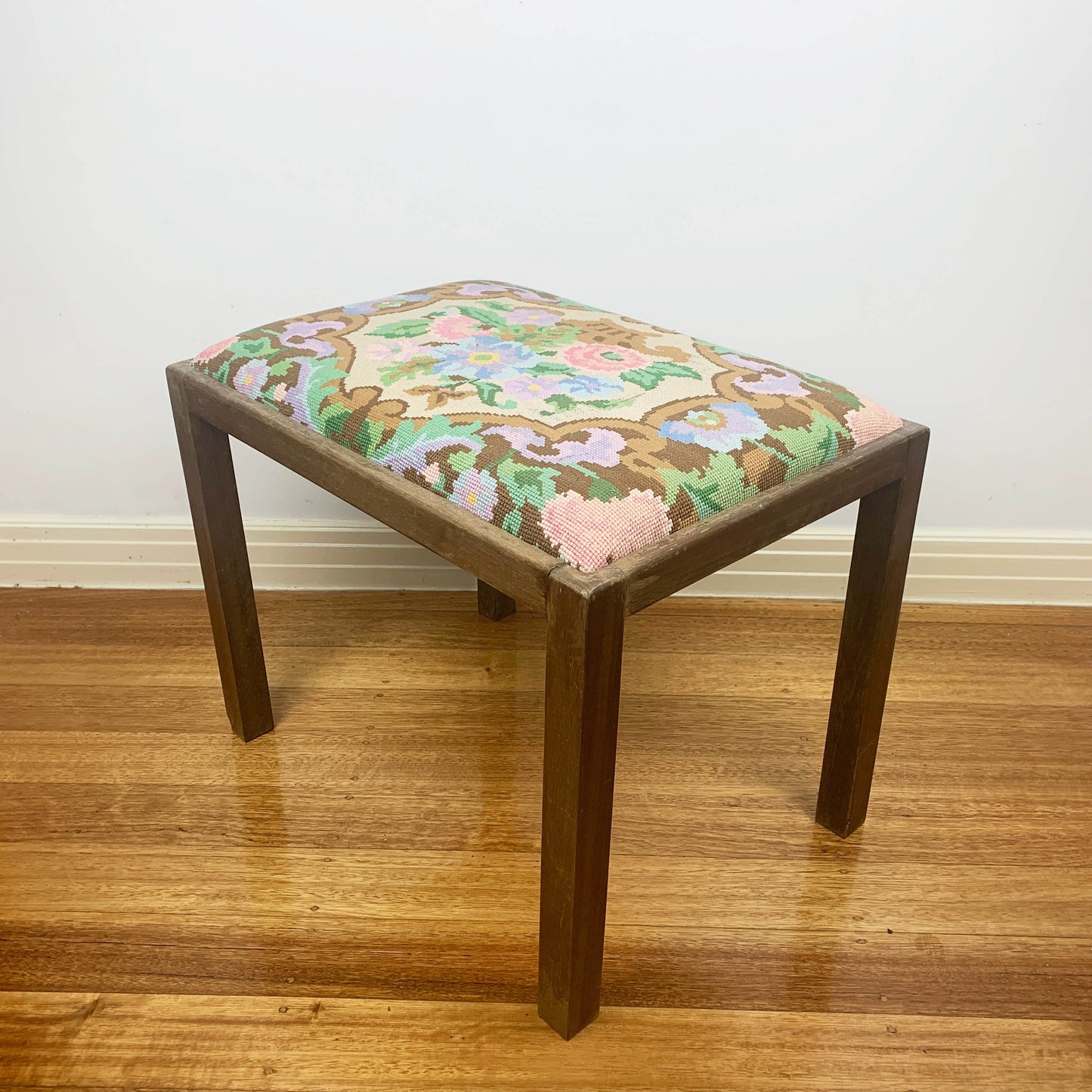 Vintage Needlepoint Vanity Stool