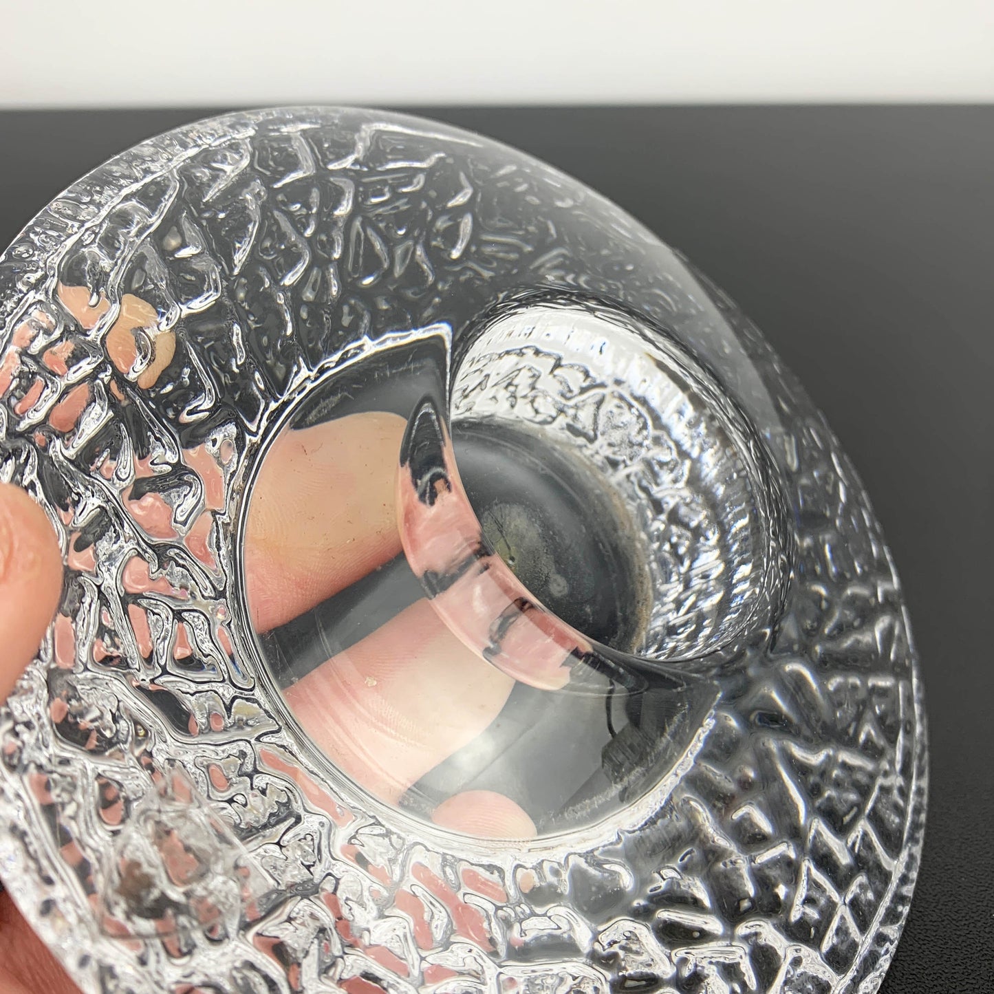 Orrefors Glass 'Discus' candle holder by Lars Hellsten