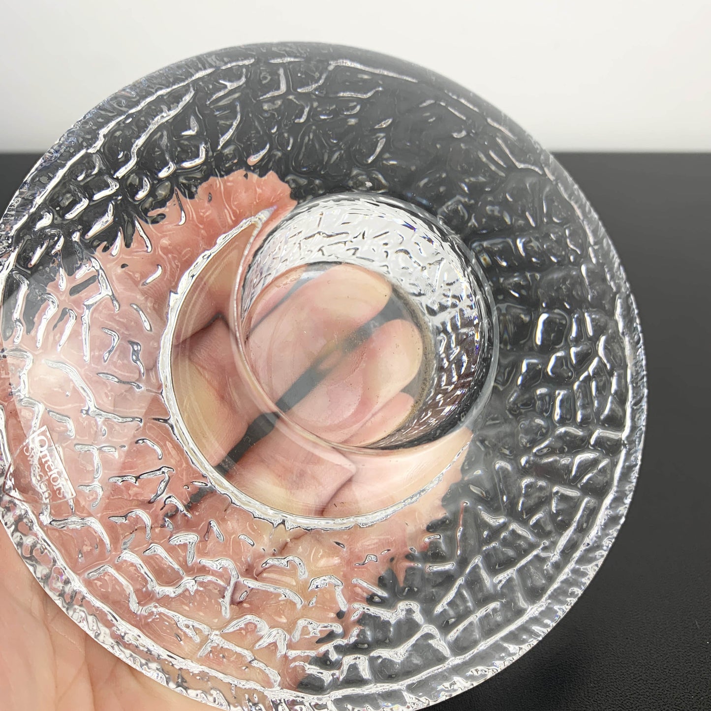 Orrefors Glass 'Discus' candle holder by Lars Hellsten