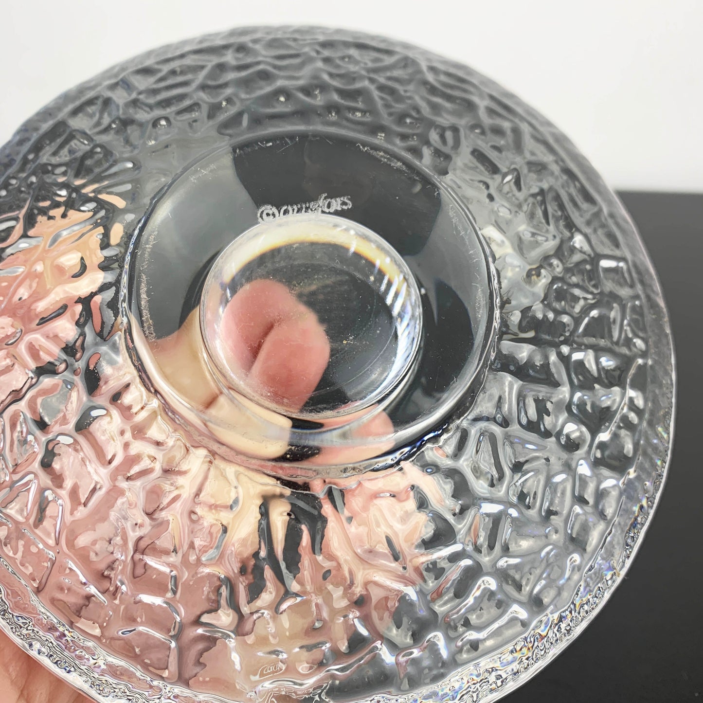 Orrefors Glass 'Discus' candle holder by Lars Hellsten