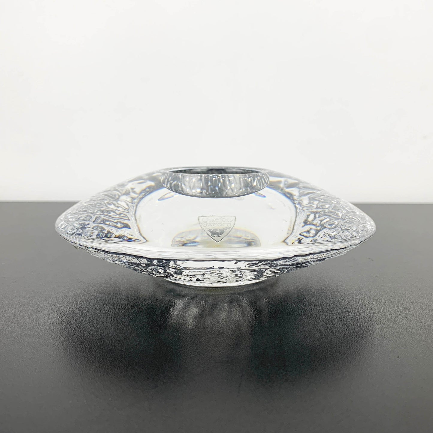 Orrefors Glass 'Discus' candle holder by Lars Hellsten