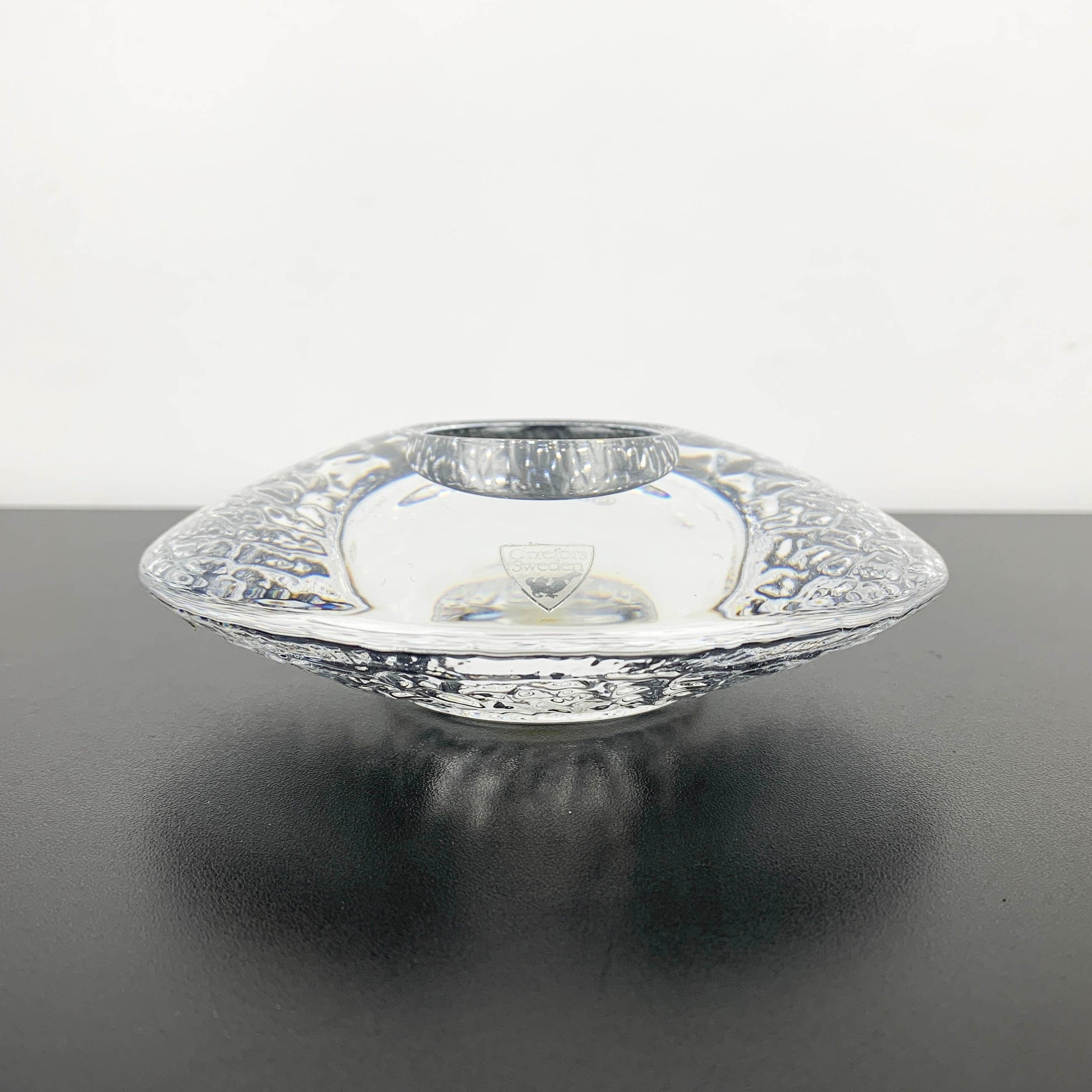Orrefors Glass 'Discus' candle holder by Lars Hellsten
