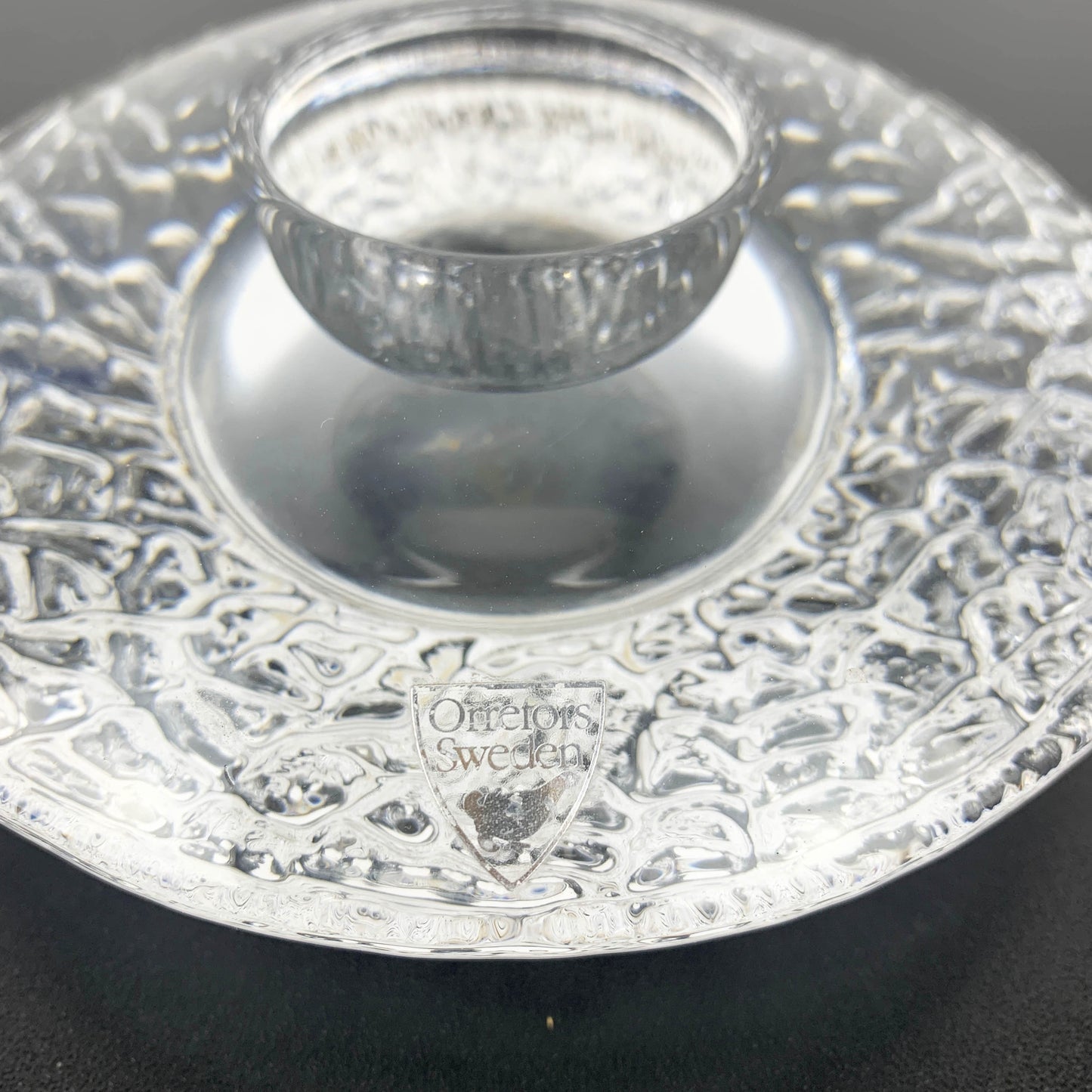 Orrefors Glass 'Discus' candle holder by Lars Hellsten