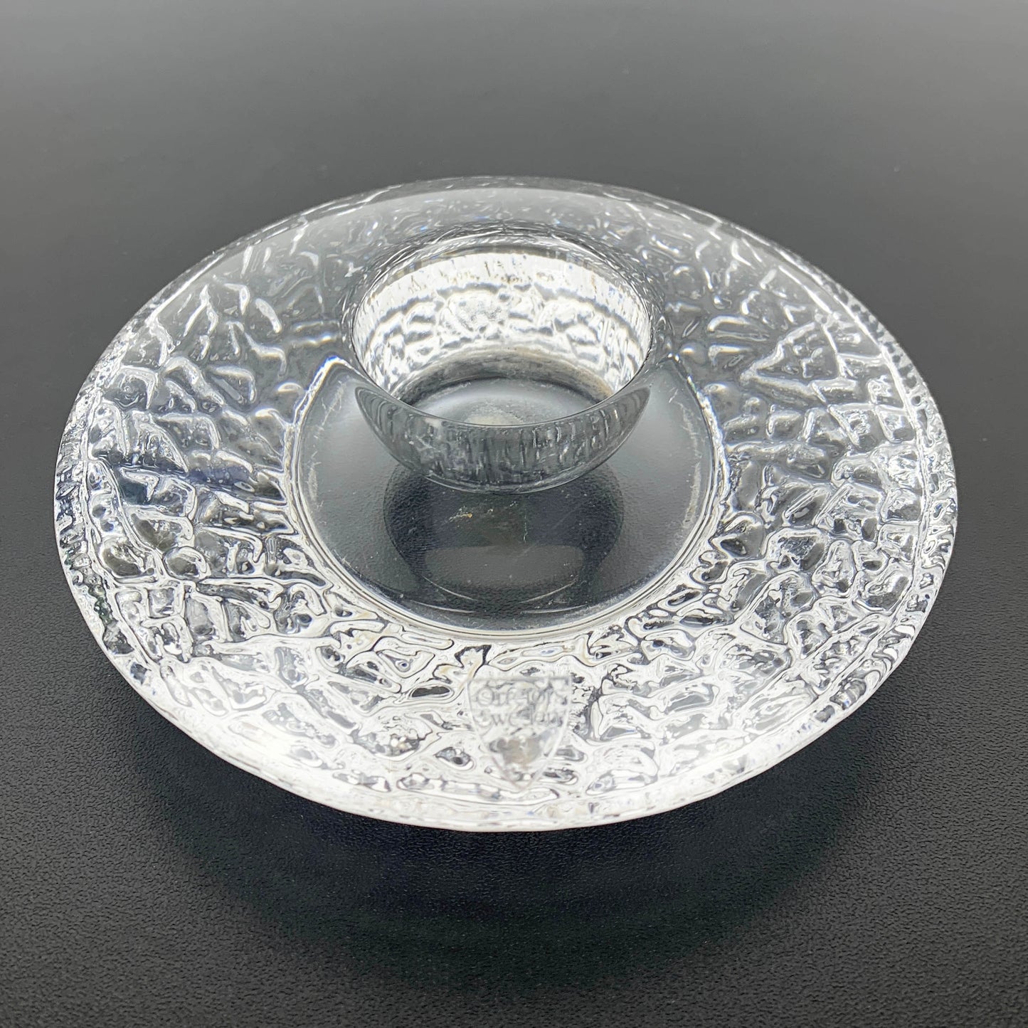 Orrefors Glass 'Discus' candle holder by Lars Hellsten