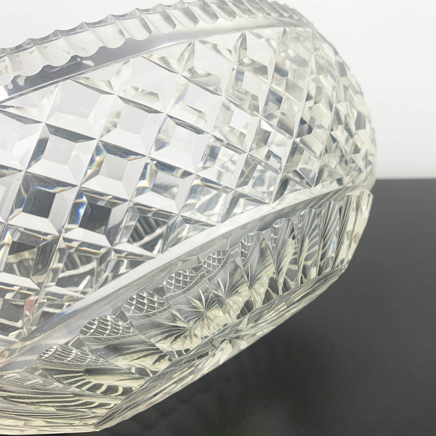 Crystal Elliptical Bowl with Thumbprint Rim