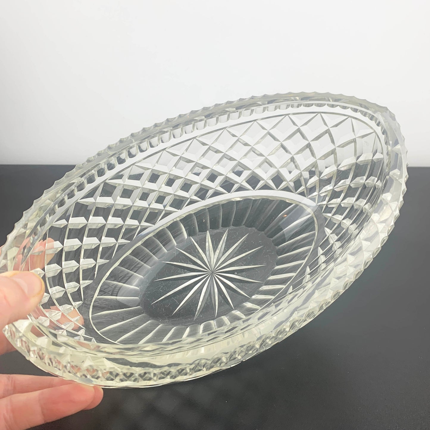 Crystal Elliptical Bowl with Thumbprint Rim