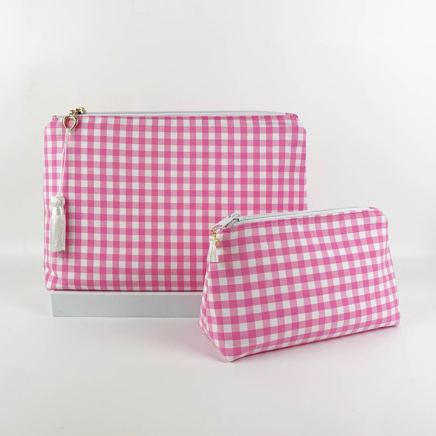 Pink Gingham Makeup & Cosmetics Pouch