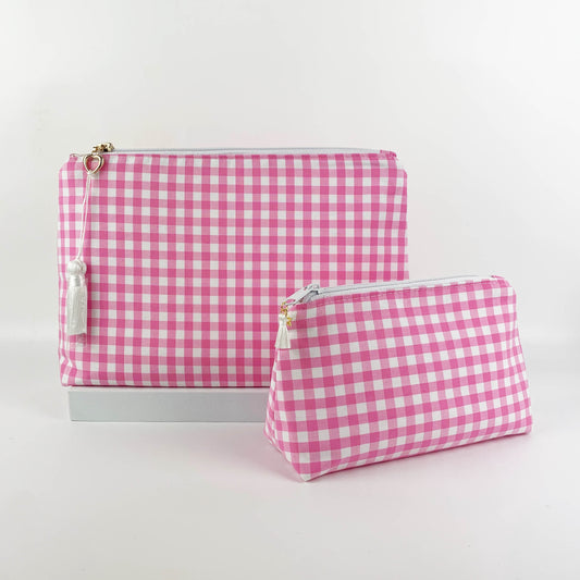 Pink Gingham Makeup & Cosmetics Pouch