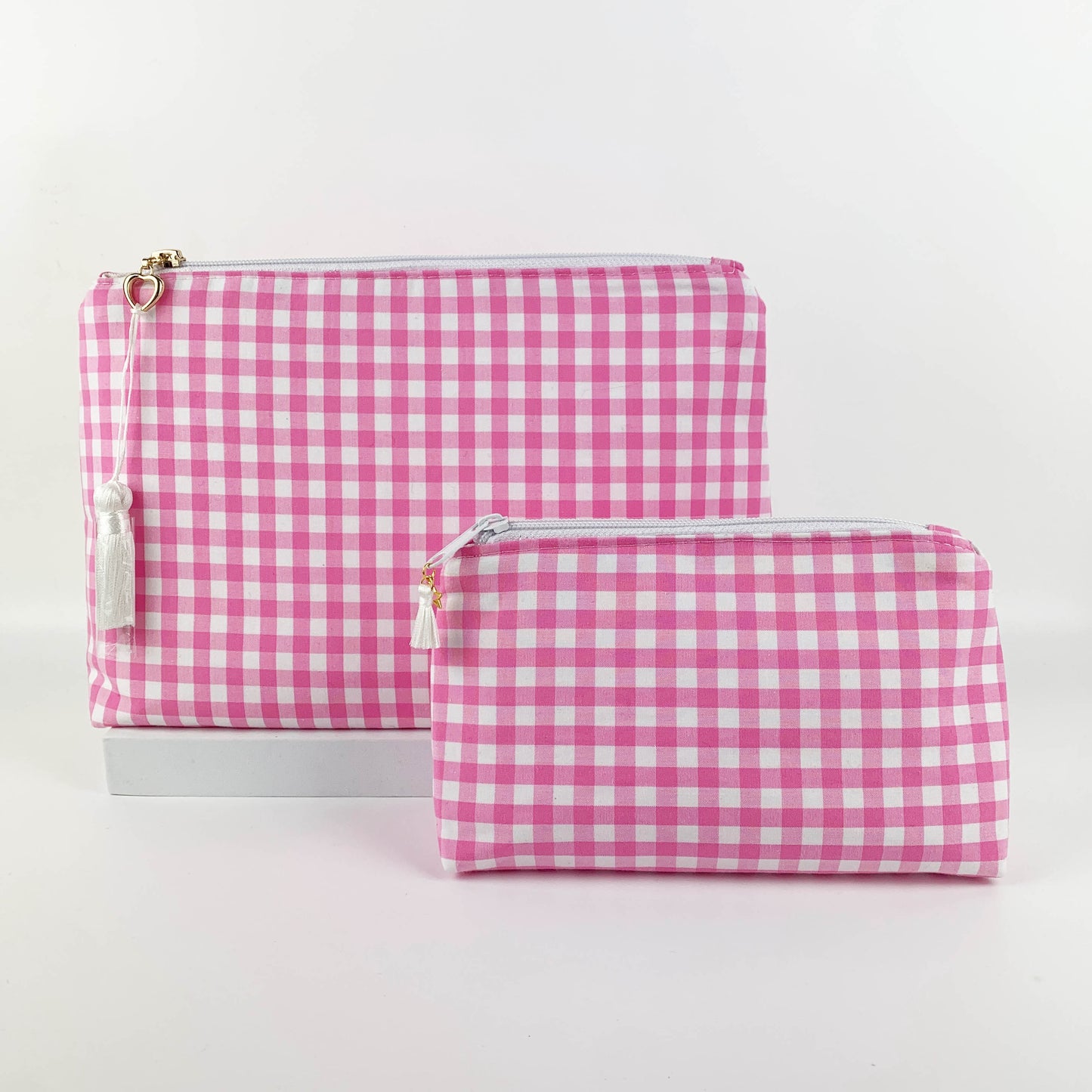 Pink Gingham Makeup & Cosmetics Pouch