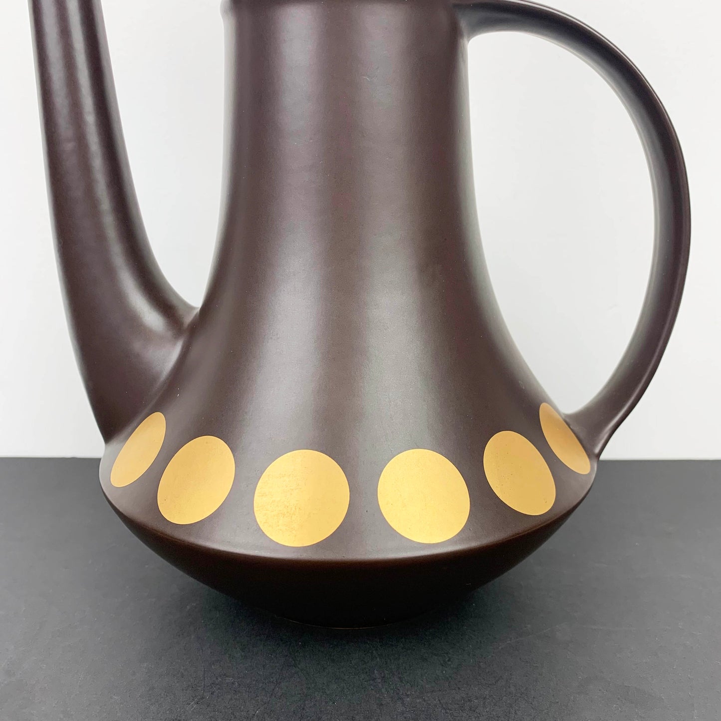 Rare Purbeck England mid century coffee pot with gold spots