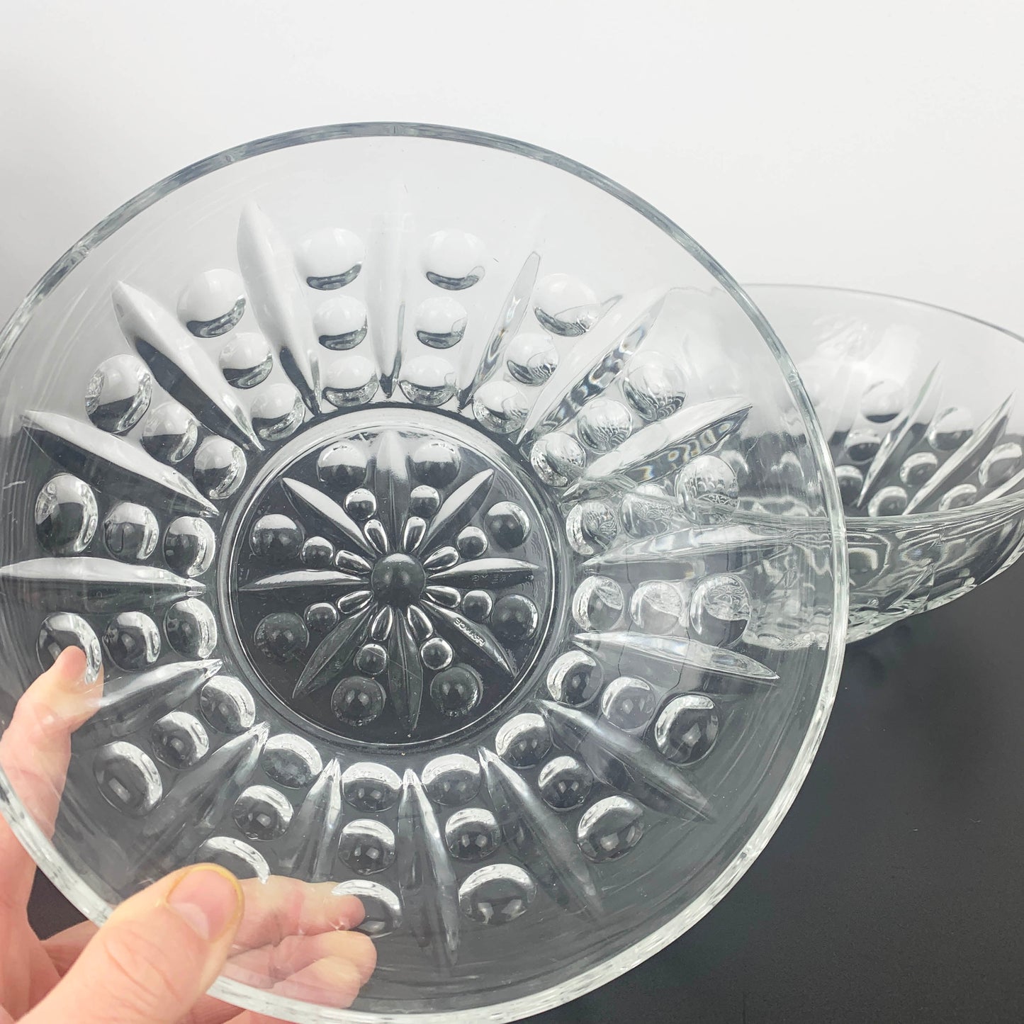 Reims France Crystal Bubble Pattern Salad Bowls - Set of 2
