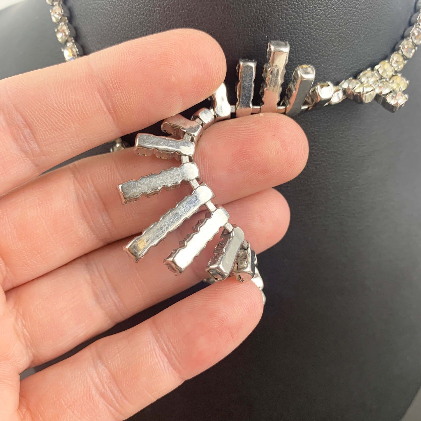 Mid Century Rhinestone Fringe Necklace