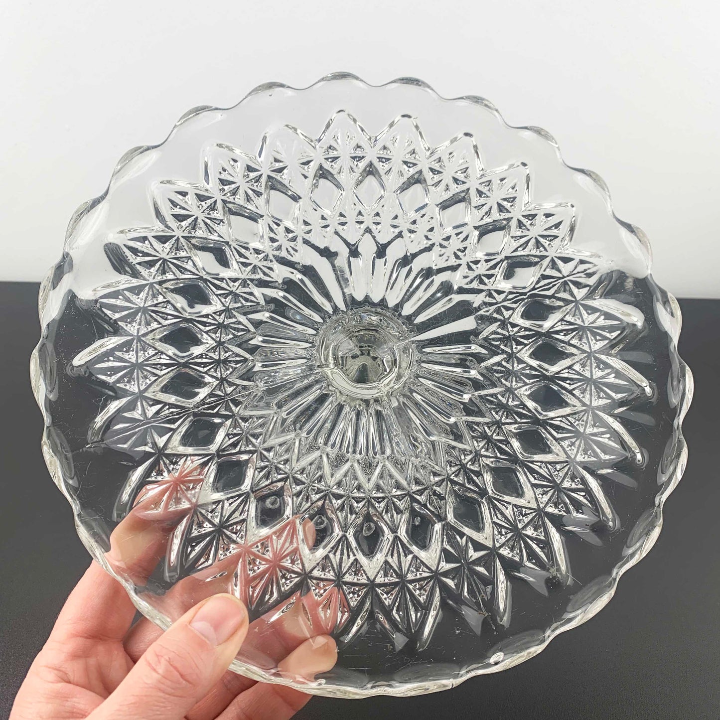 Vintage pressed glass footed cake stand