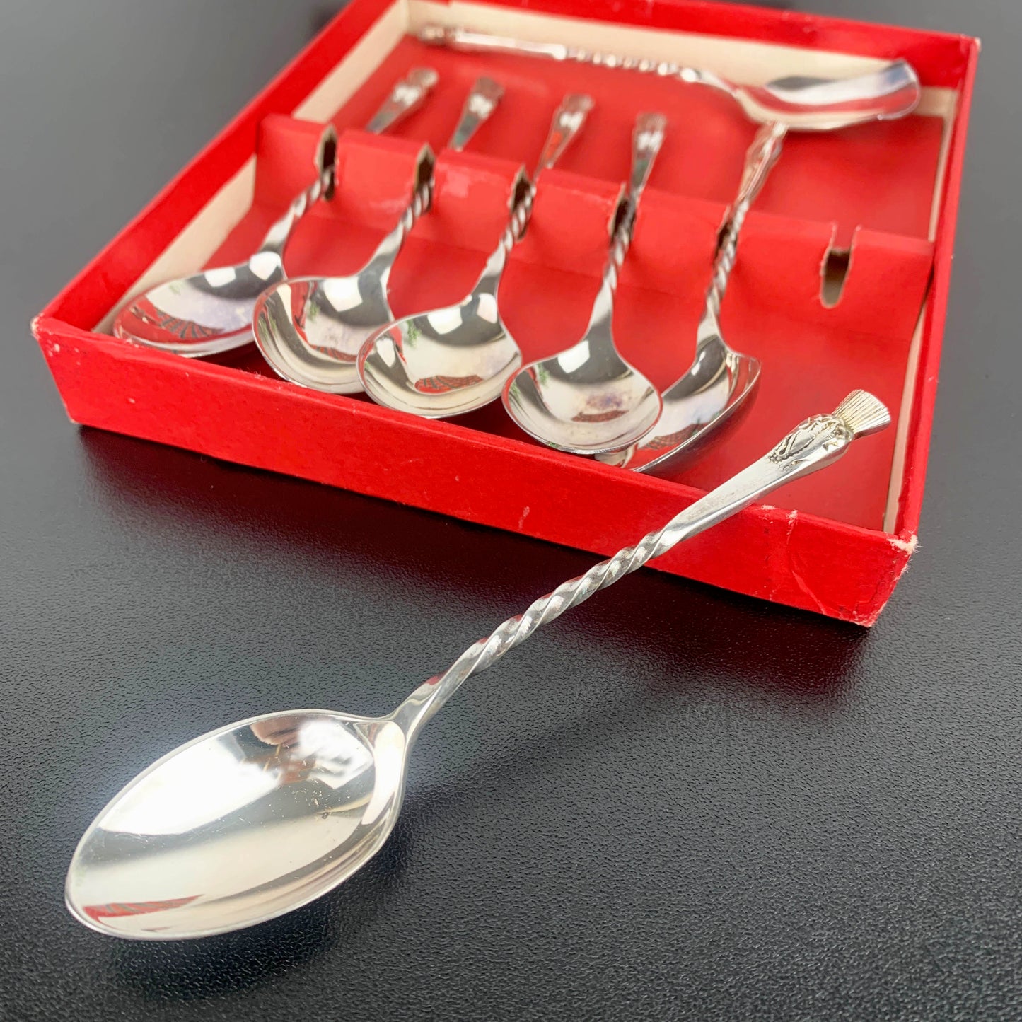 Scottish Thistle Teaspoon Set with Jam Spoon: Boxed Set of 7