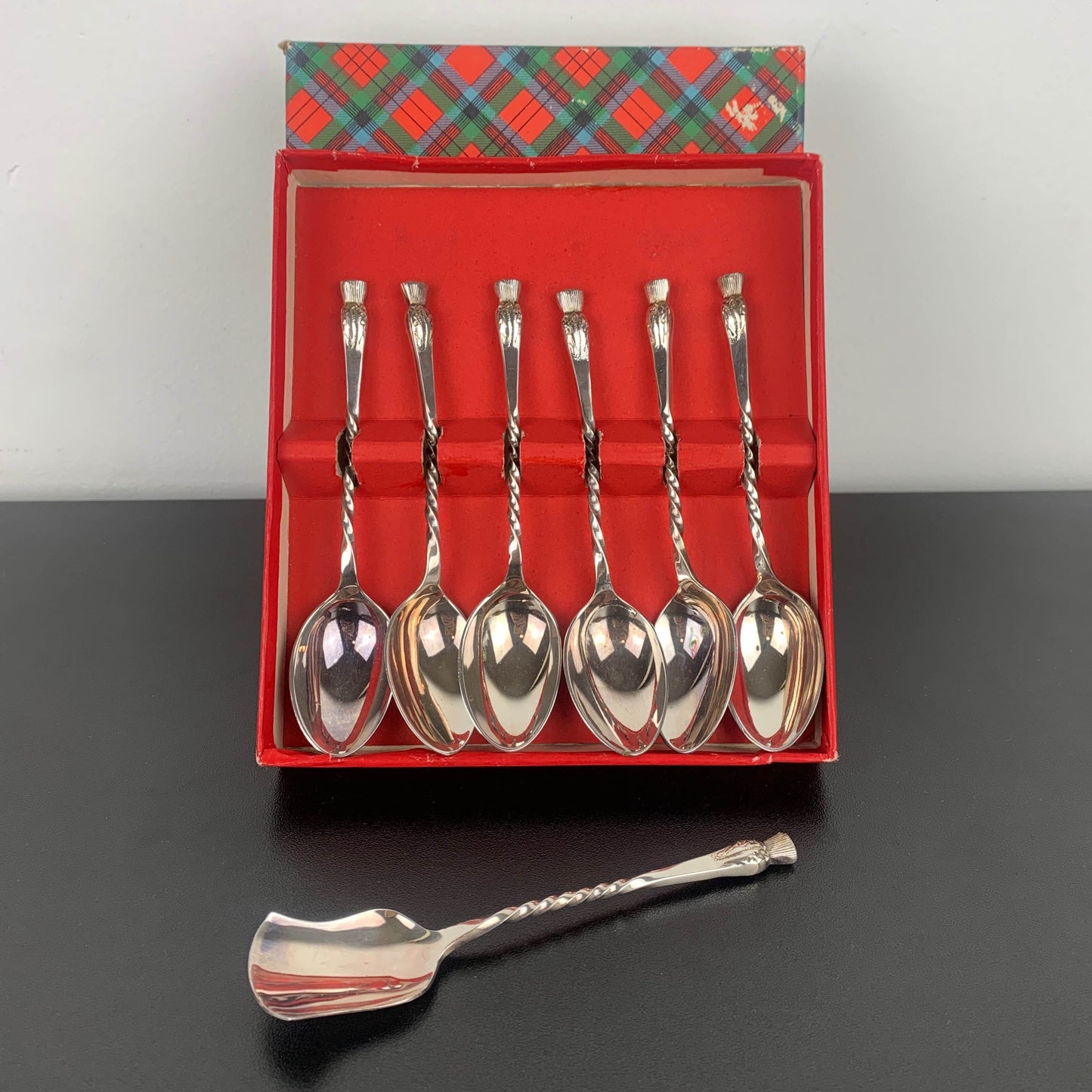 Scottish Thistle Teaspoon Set with Jam Spoon: Boxed Set of 7