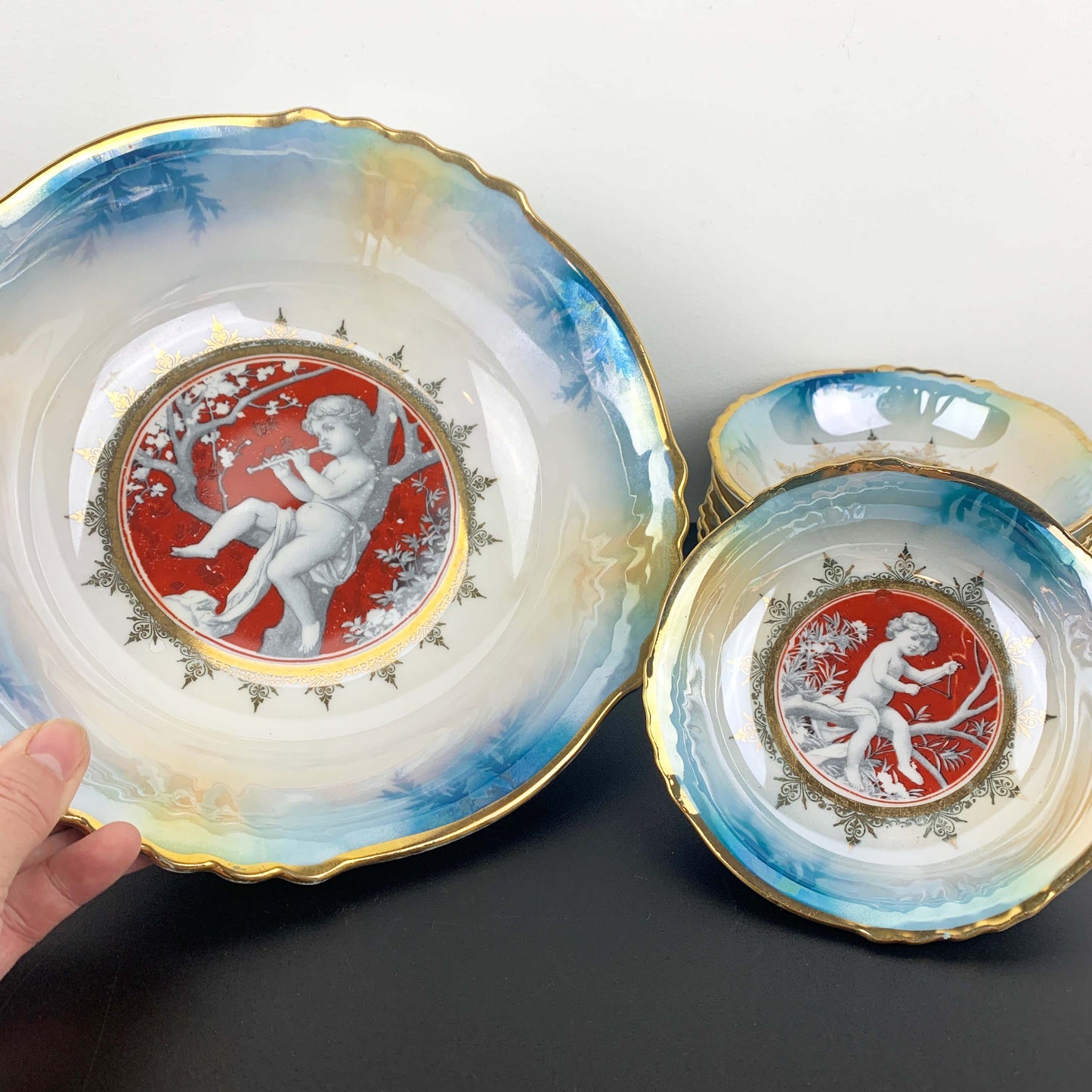 Silesia Porcelain Cherub Lustreware Dessert Bowl Set