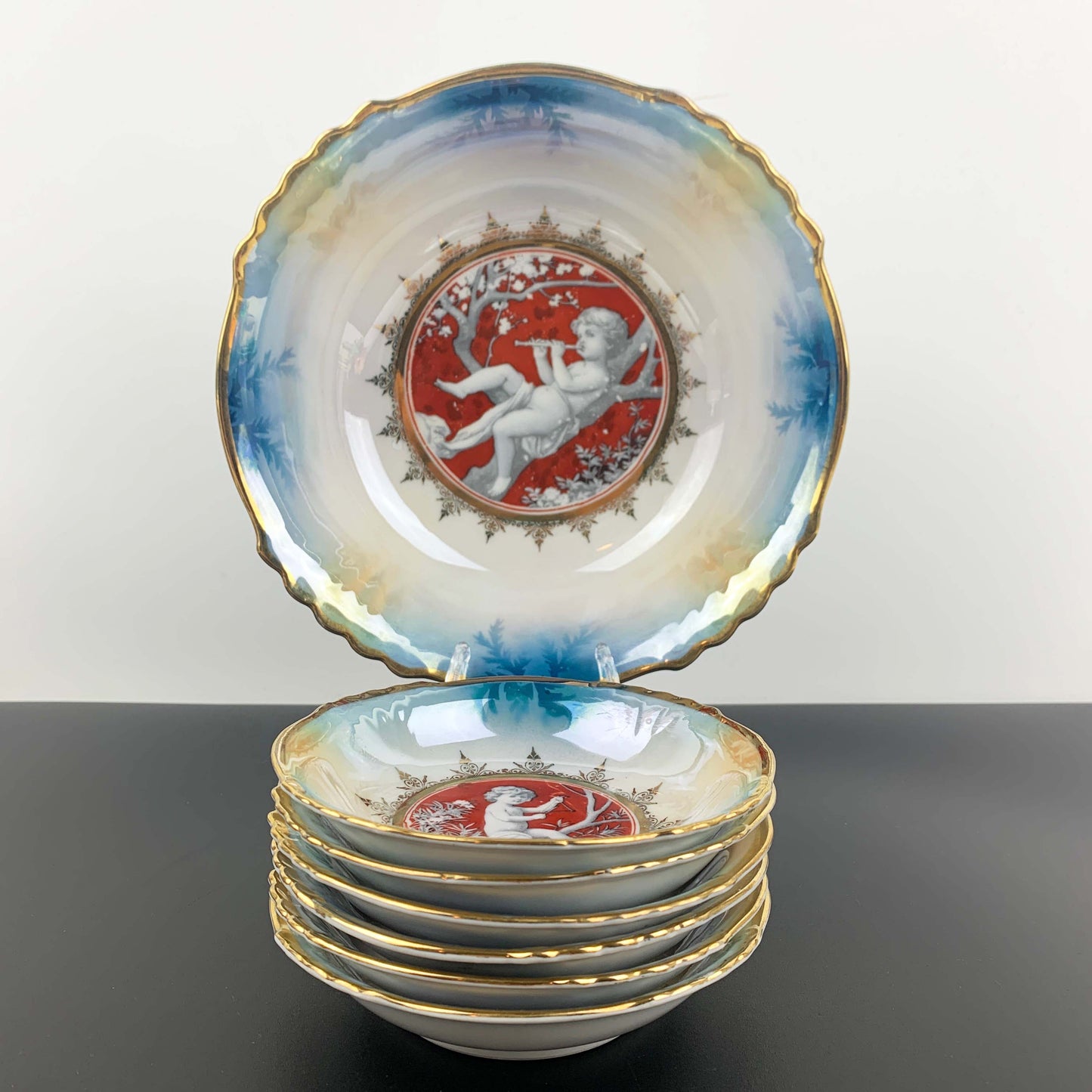 Silesia Porcelain Cherub Lustreware Dessert Bowl Set