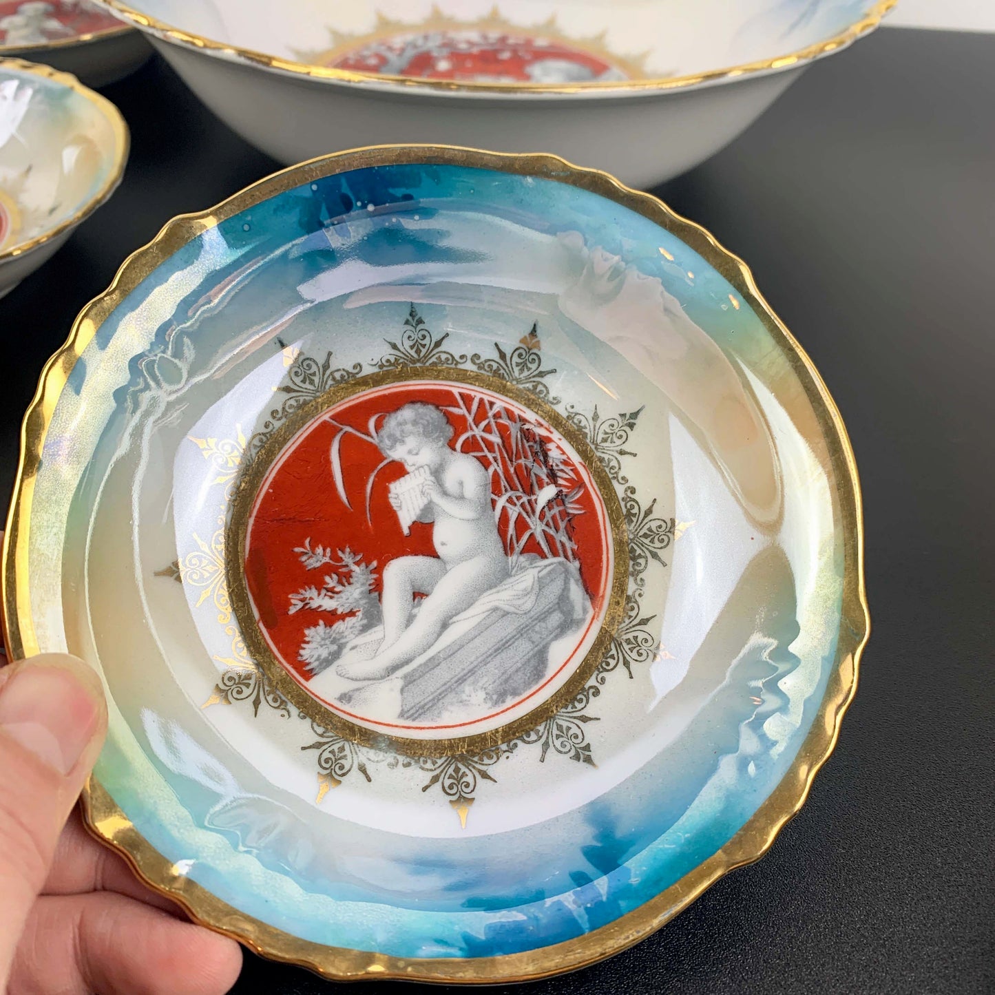 Silesia Porcelain Cherub Lustreware Dessert Bowl Set