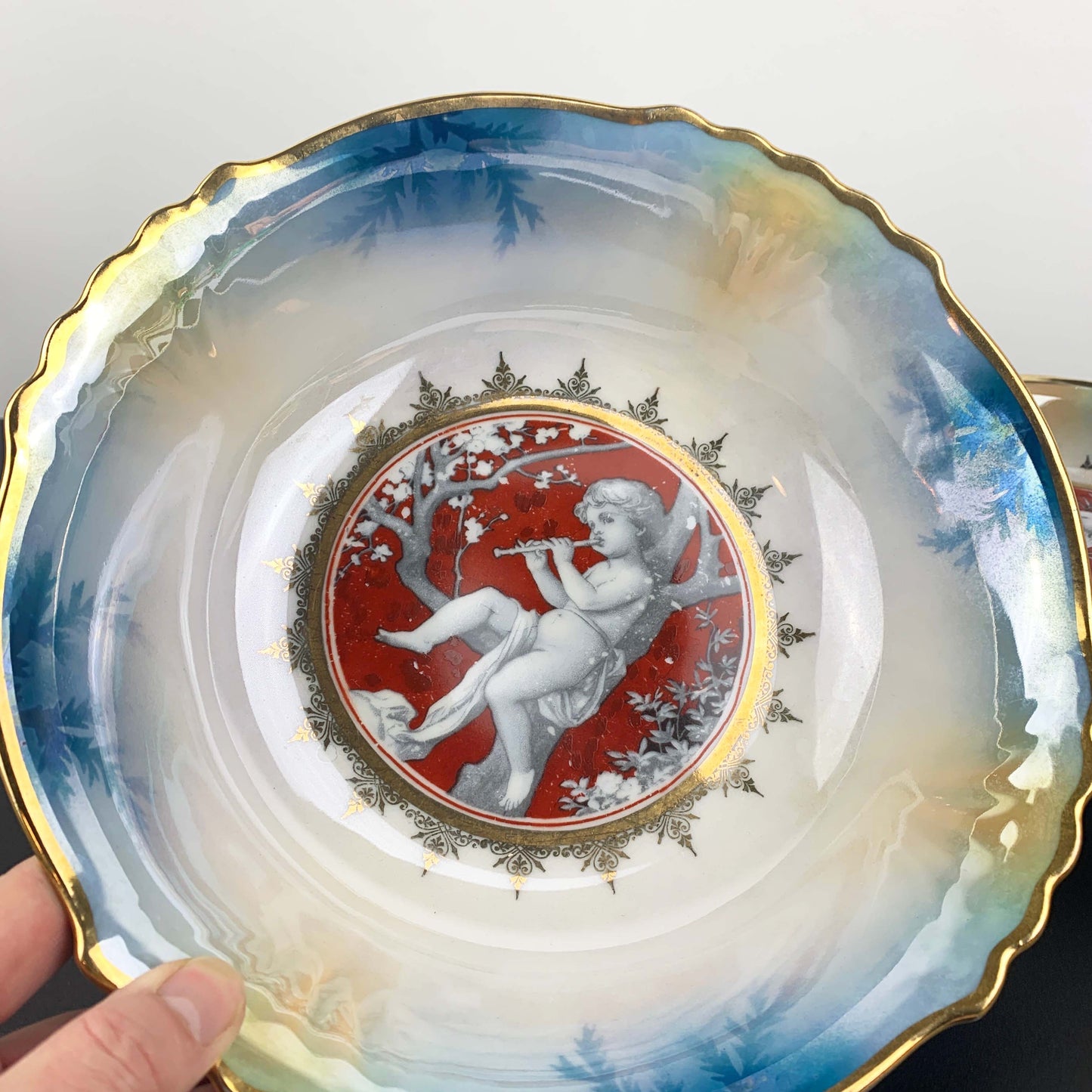 Silesia Porcelain Cherub Lustreware Dessert Bowl Set