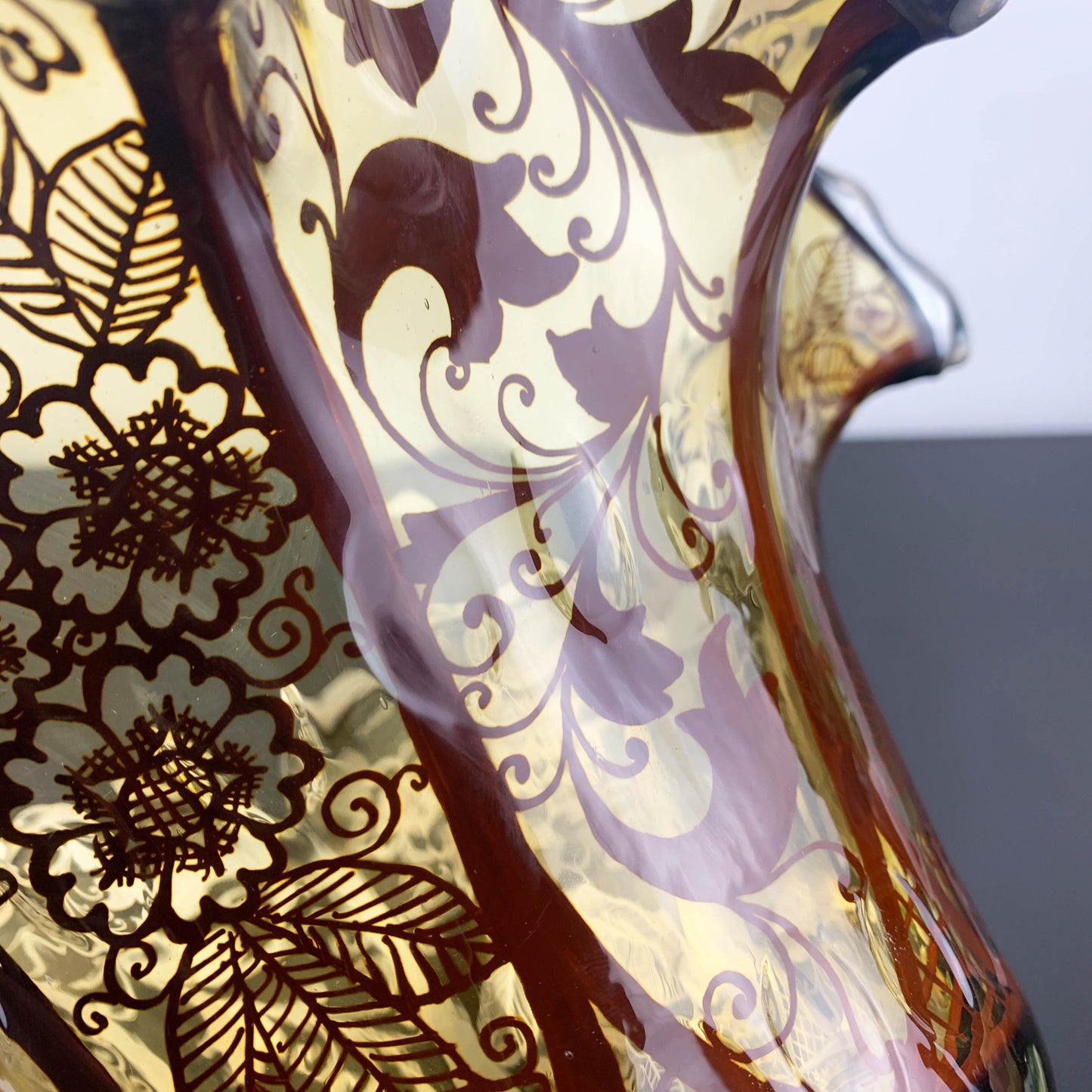 Amber Glass Ruffled Centrepiece Bowl with Silver Overlay