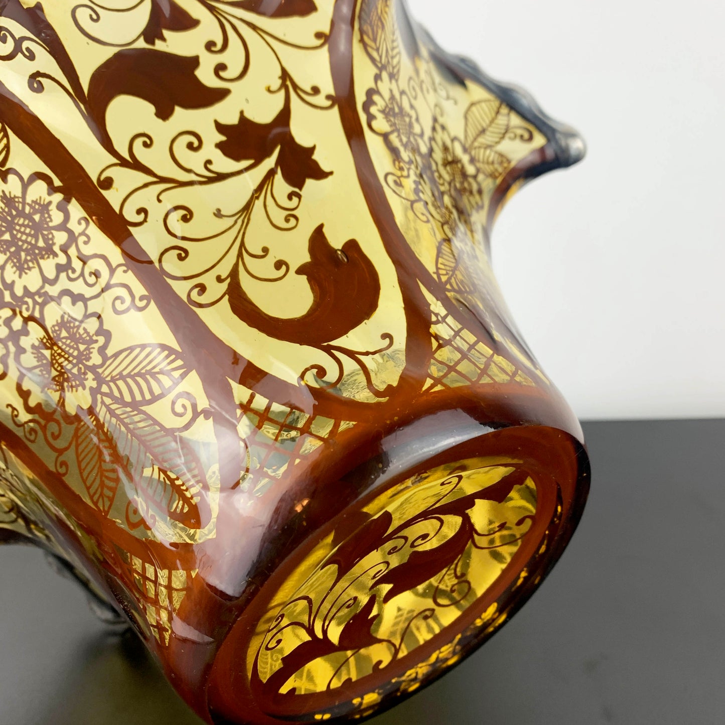 Amber Glass Ruffled Centrepiece Bowl with Silver Overlay
