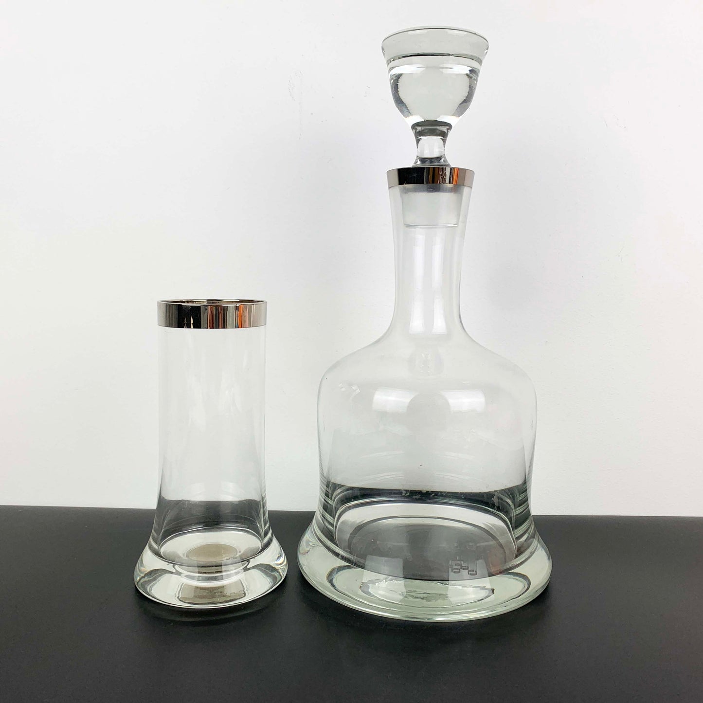 Platinum Rimmed Bell Decanter and Glass Set