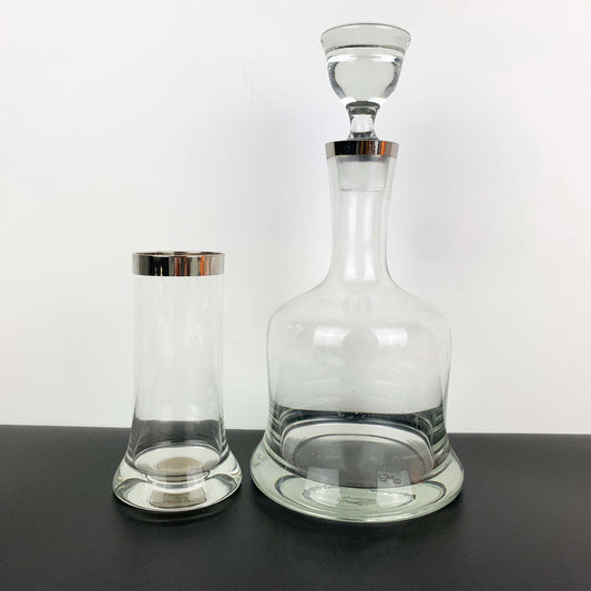 Platinum Rimmed Bell Decanter and Glass Set